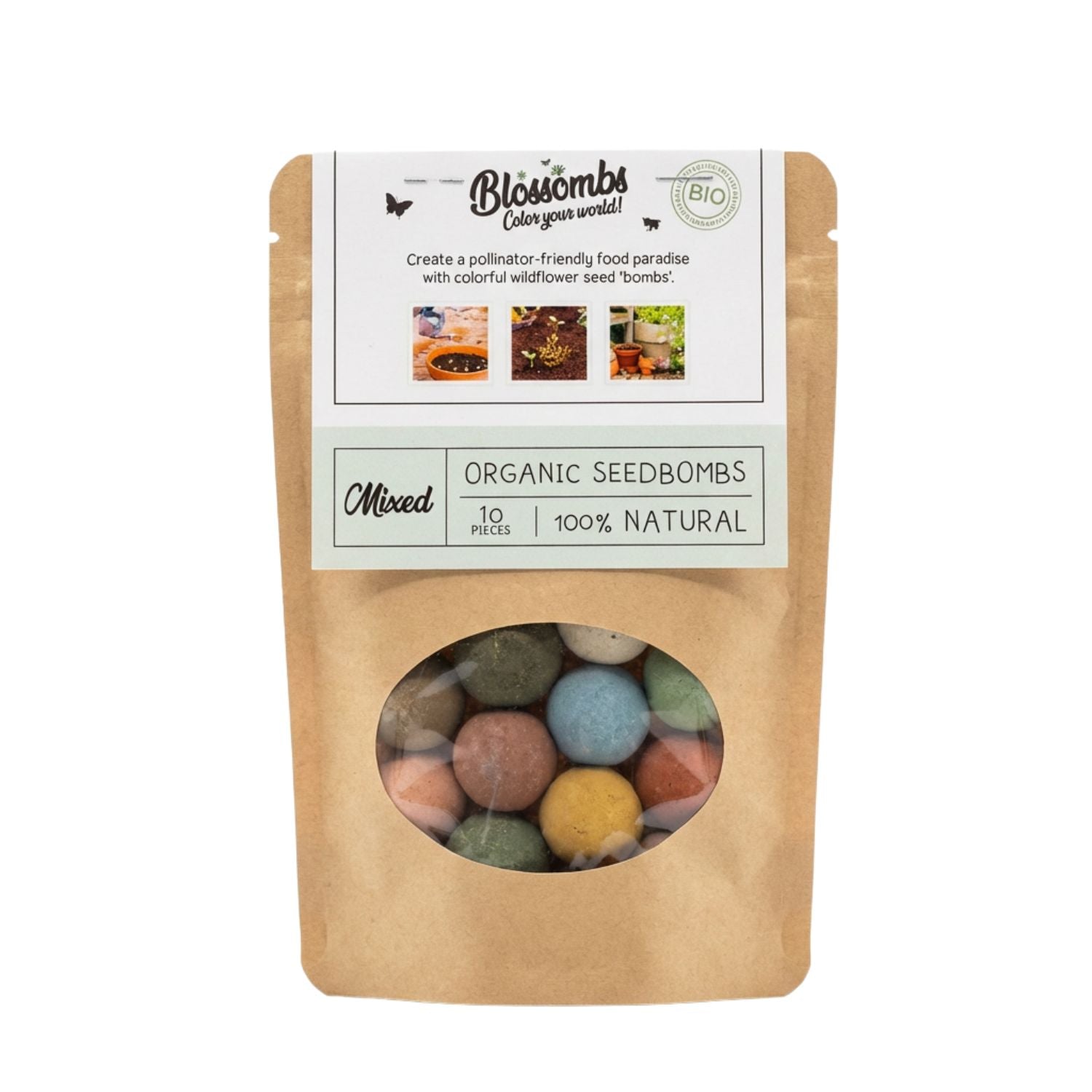 Blossombs Semínkové bomby v papírovém sáčku - mix barev (10 ks) - semínka bio lučního divokého kvítí Blossombs