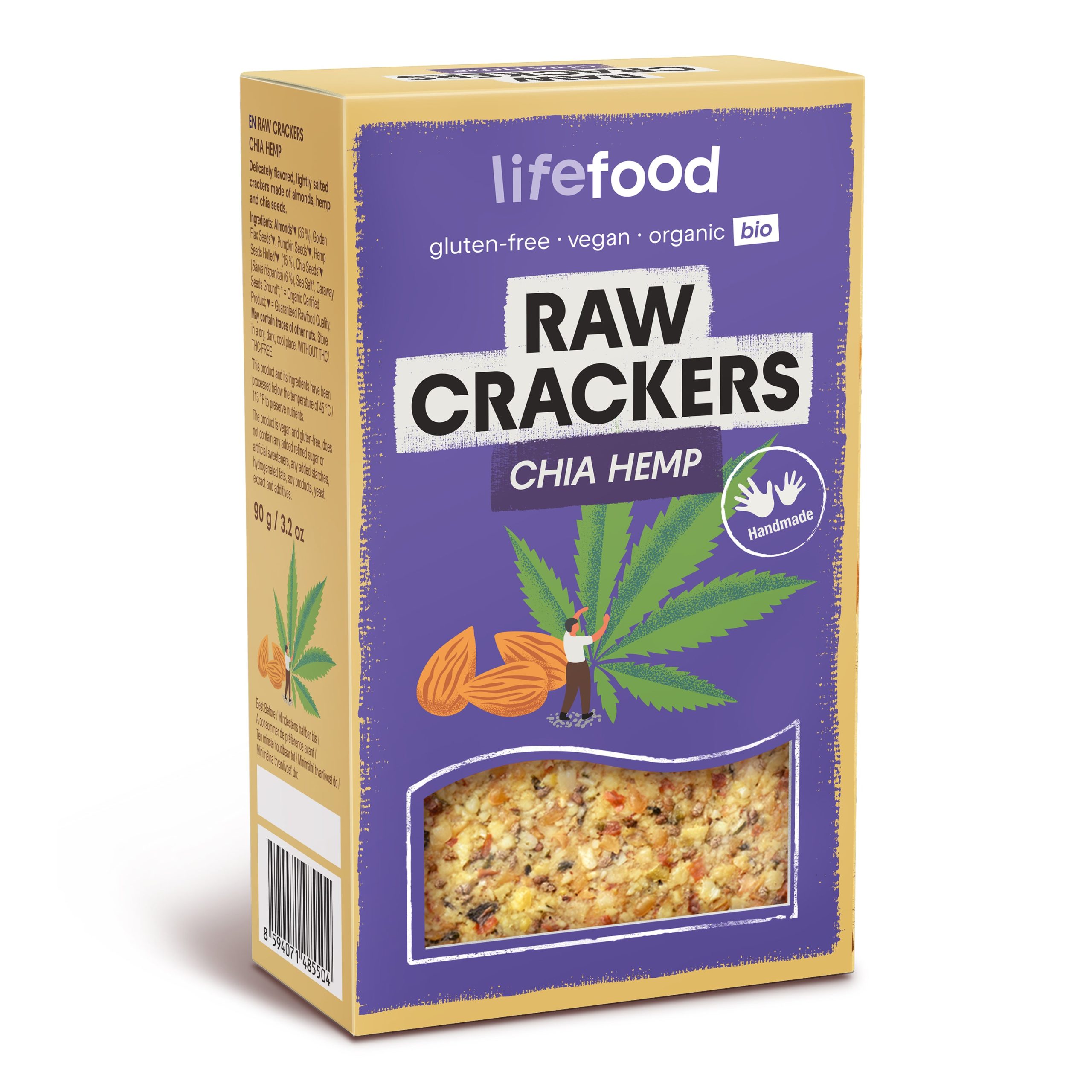 Lifefood Life Crackers konopné s chia RAW BIO (90 g) - bez mouky