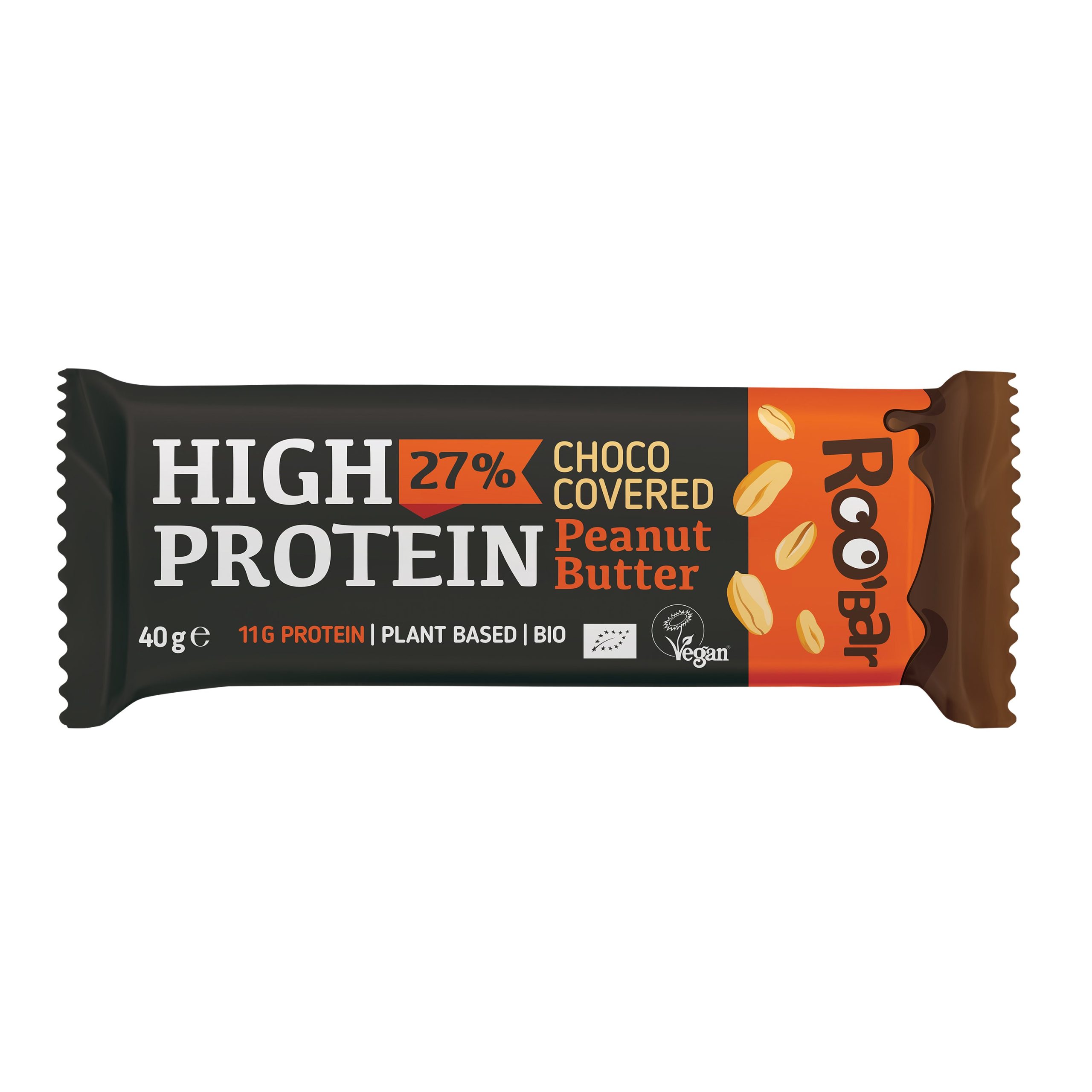Tyčinka proteinová s arašídy v čokoládě veganská 40 g BIO   ROO´BAR ROO´BAR