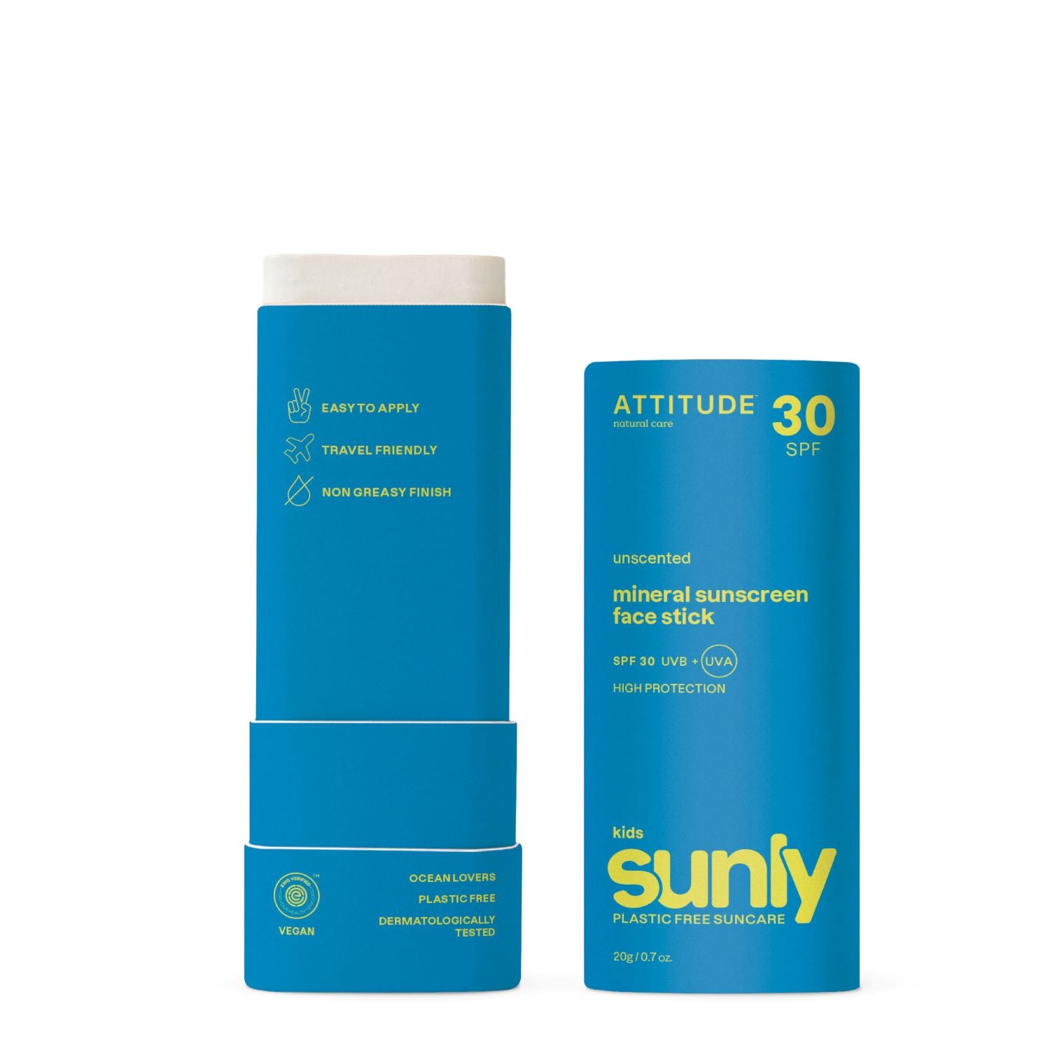 Attitude Dětský opalovací krém v tyčince SPF 30 bez vůně - tvář a rty (20 g) - praktická aplikace