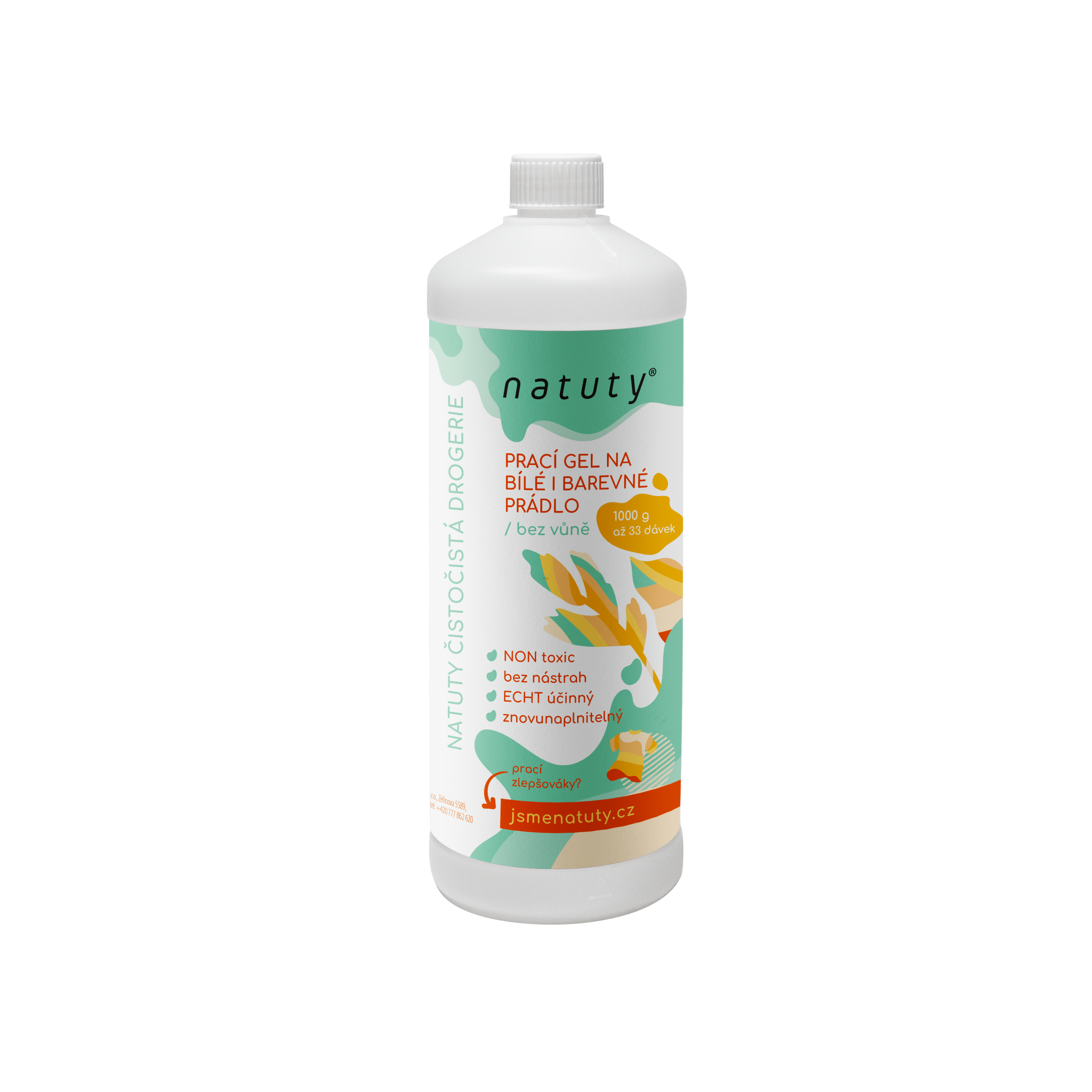 Natuty Prací gel na bílé i barevné prádlo bez vůně (1 l) - 33 pracích dávek v 1 litru Natuty