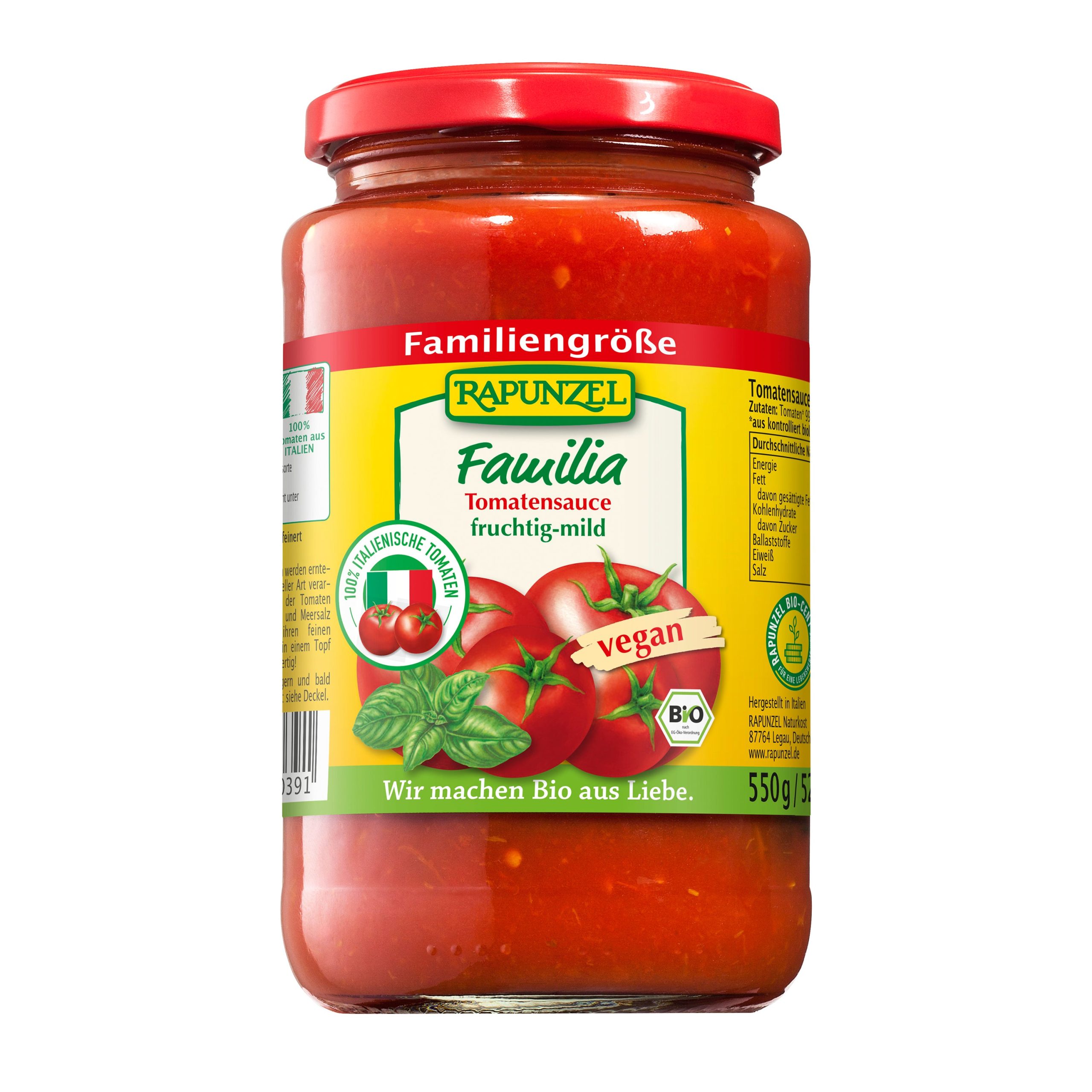 Rapunzel Omáčka na těstoviny Familia BIO (550 g) - pro každodenní vaření se špetkou soli a bazalky Rapunzel