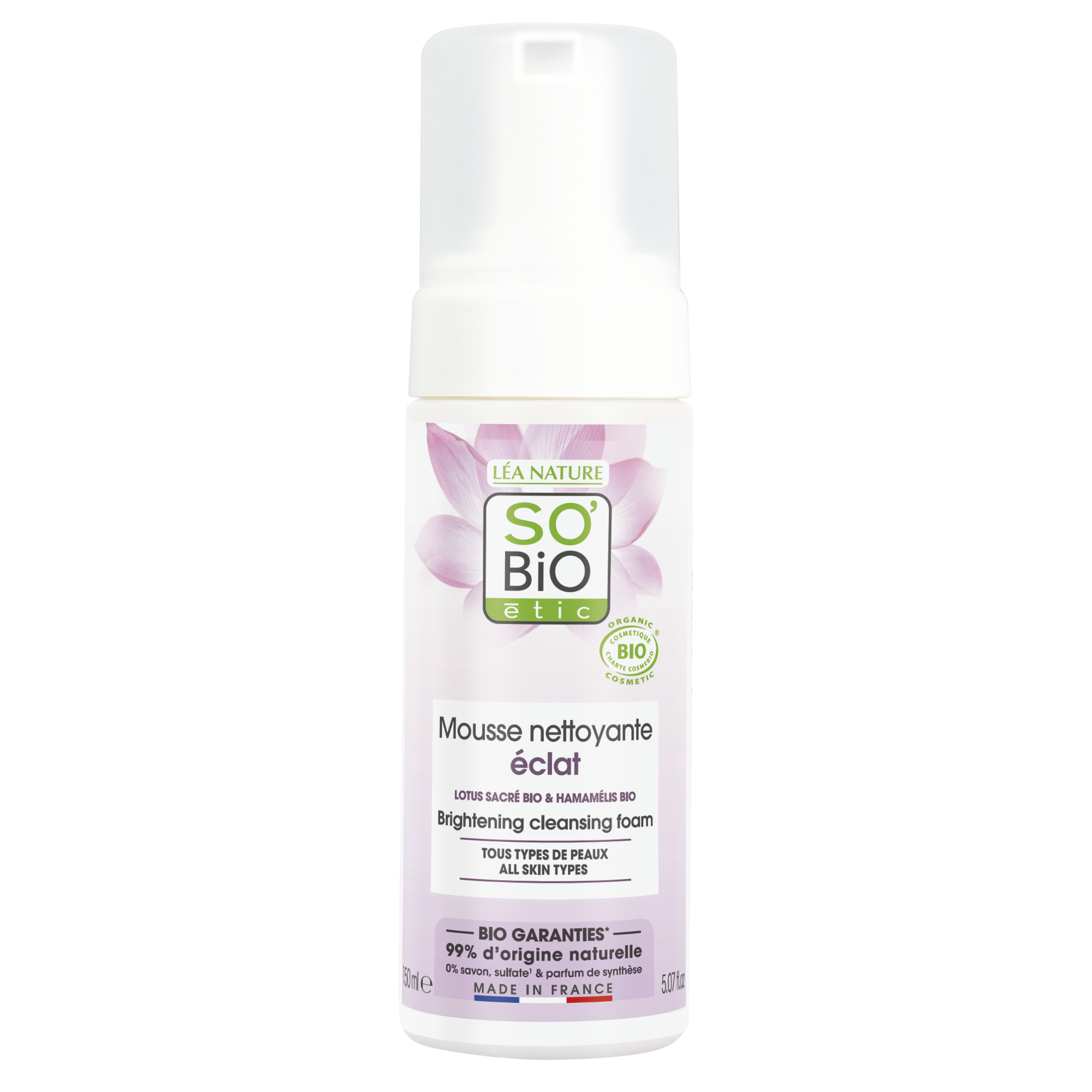 SO’BiO étic Pěna čisticí pro dokonalou pleť BIO (150 ml) - s extraktem z květu lotosu SO’BiO étic