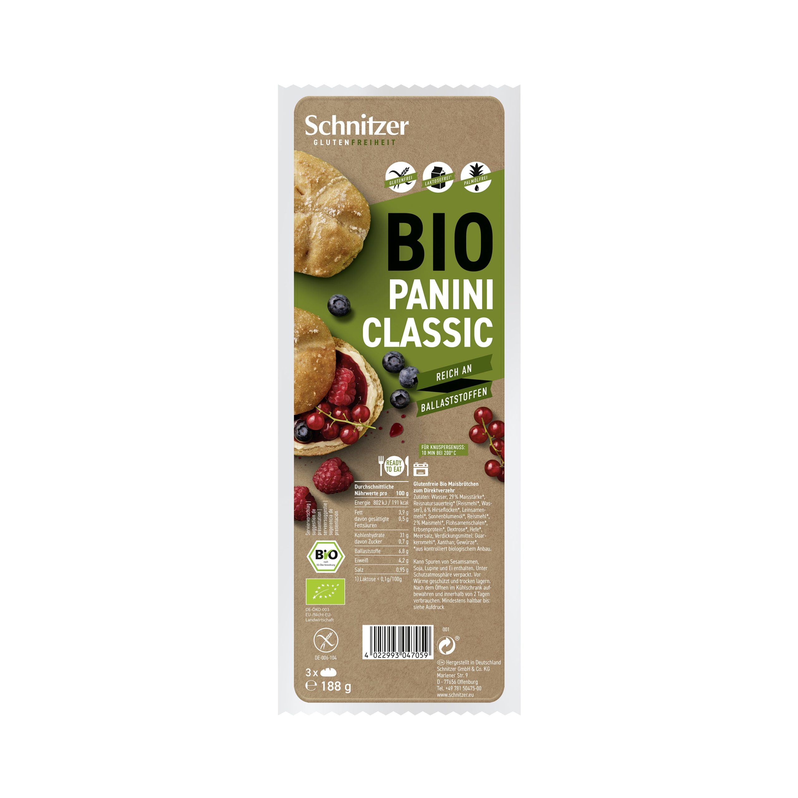 Schnitzer Panini klasik bezlepkové BIO (188 g) Schnitzer