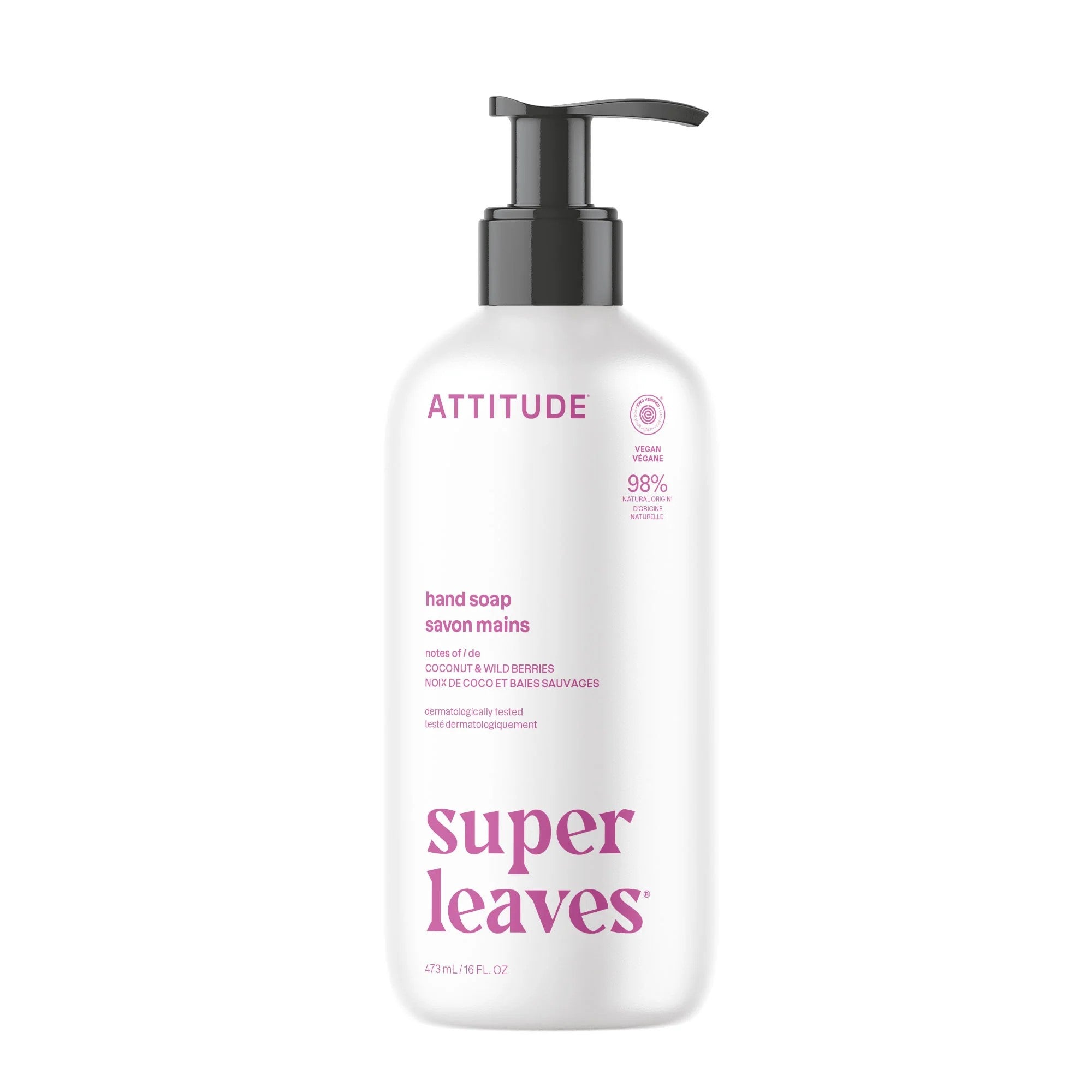 Attitude Tekuté mýdlo na ruce Super Leaves - kokos a lesní plody (473 ml) - šetrně myje a nevysušuje Attitude
