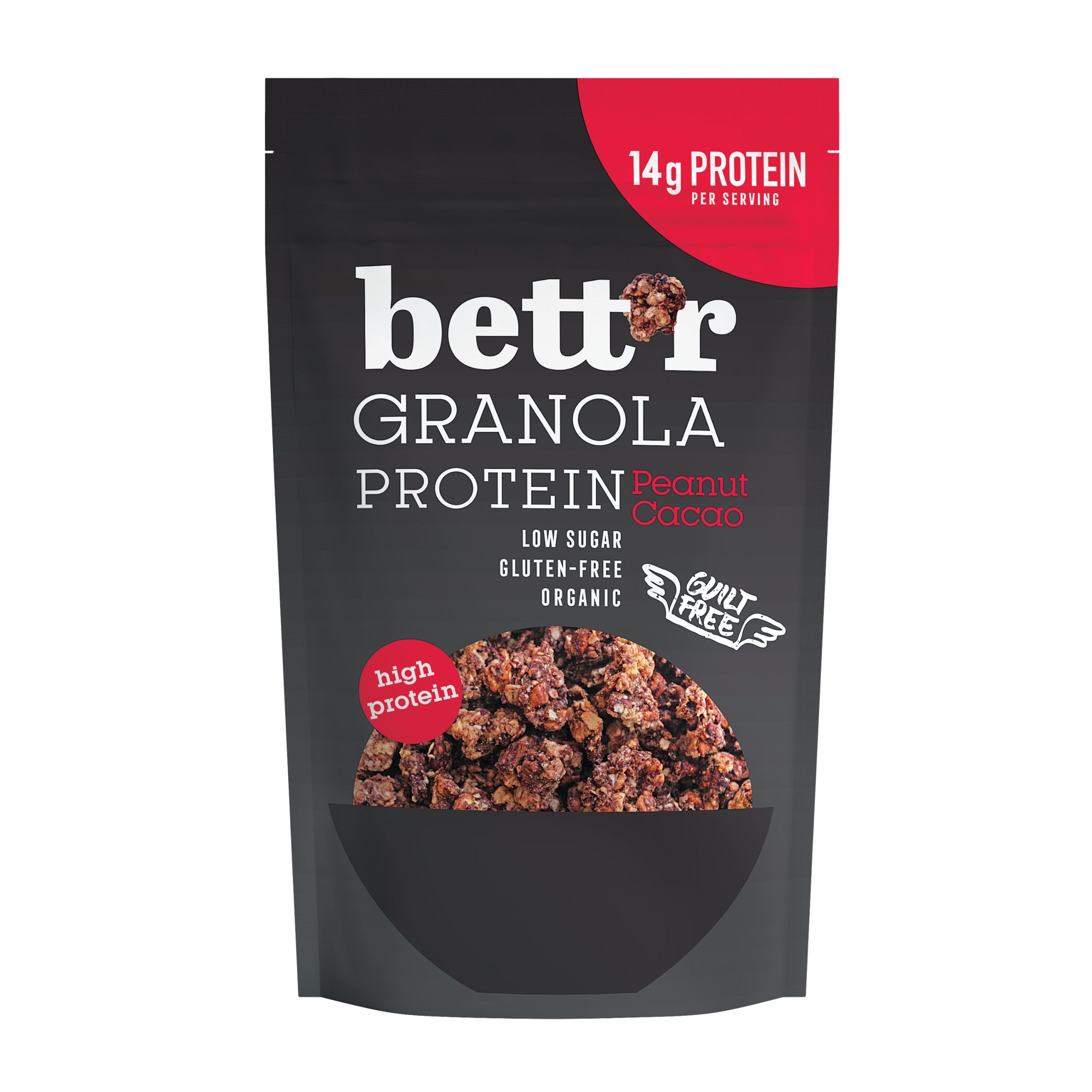 Bett´r Granola proteinová s arašídy a kakaem bezlepková BIO (300 g) - skvělý zdroj rostlinných bílkovin BETT'R