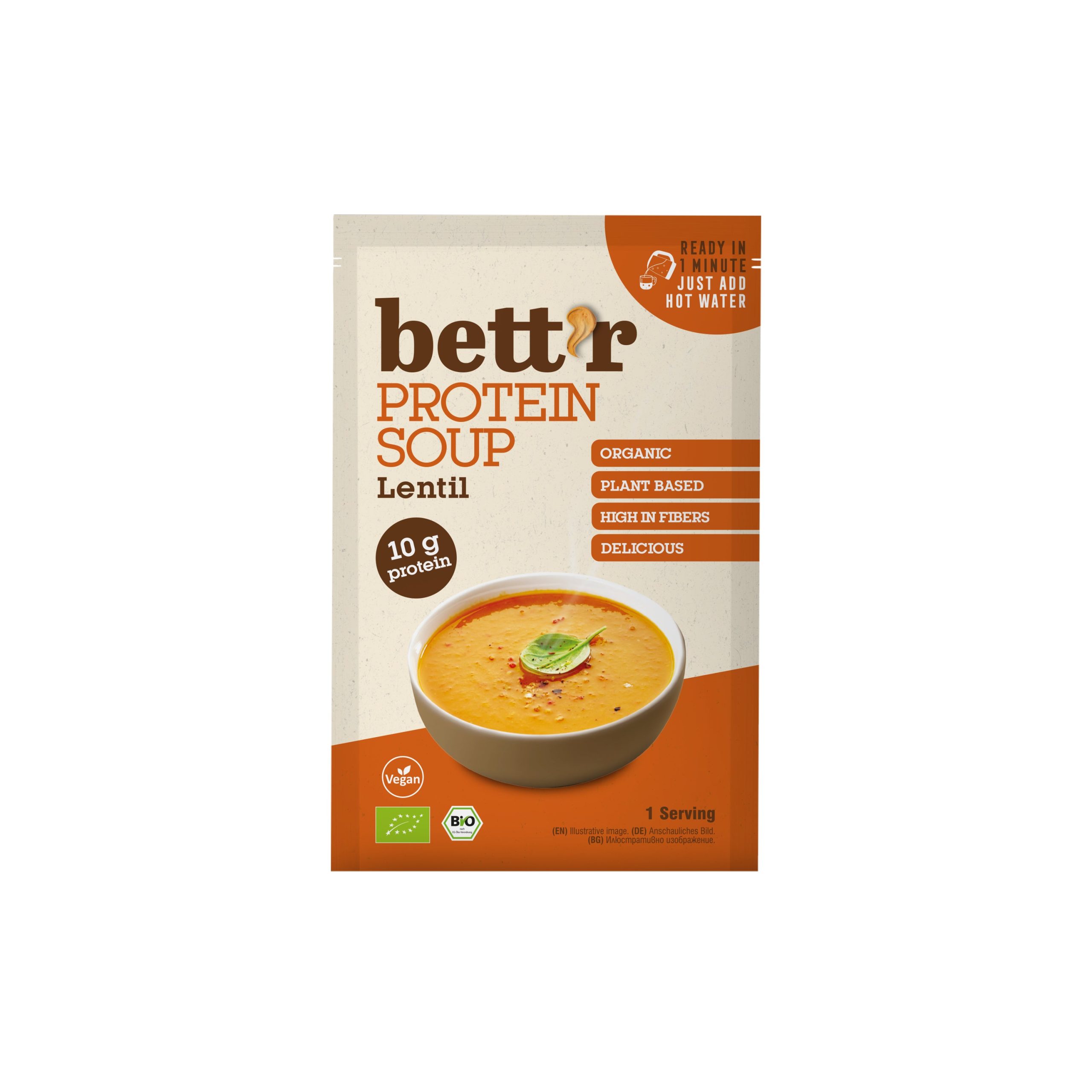 Bett´r Polévka instantní čočková proteinová BIO (30 g) - 10 g bílkovin v 1 porci BETT'R