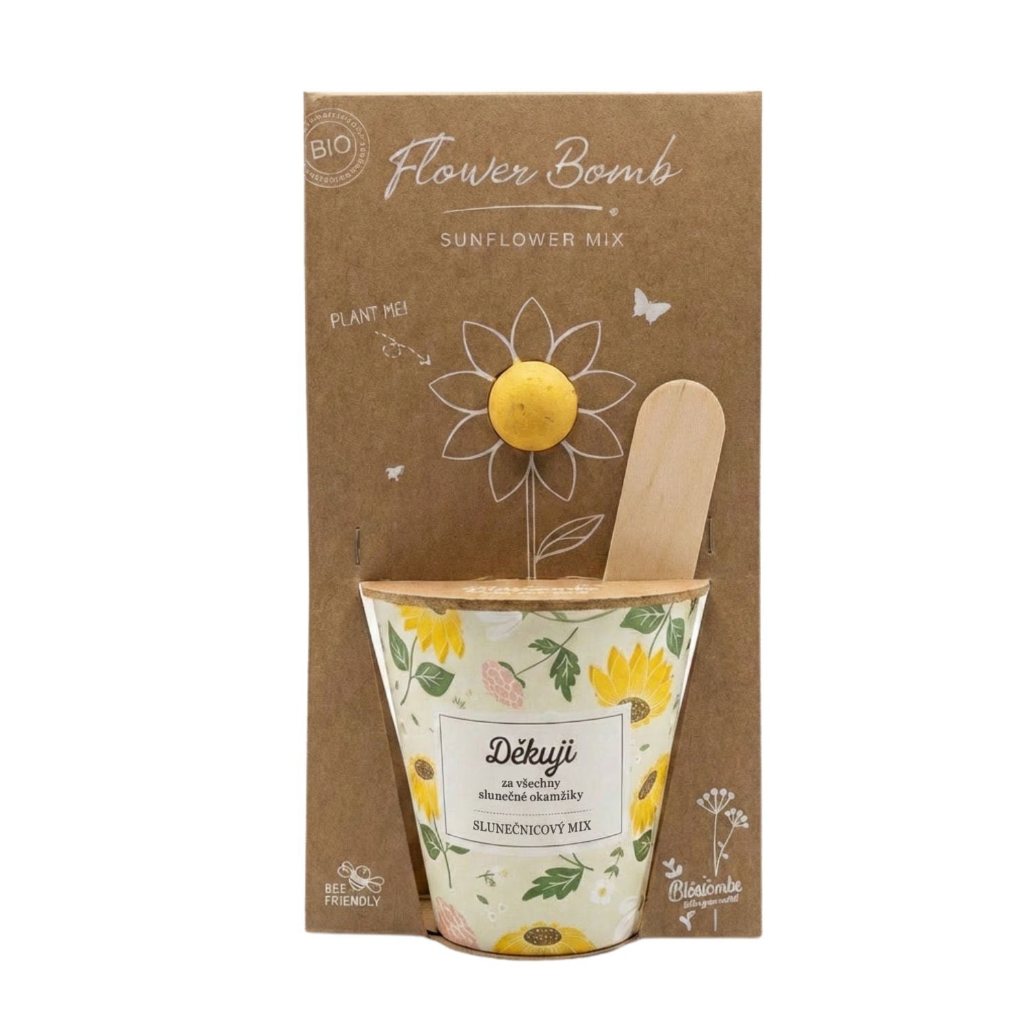 Blossombs Semínková bomba s květináčem - Děkuji - slunečnicový mix - set na pěstování žlutých květin Blossombs
