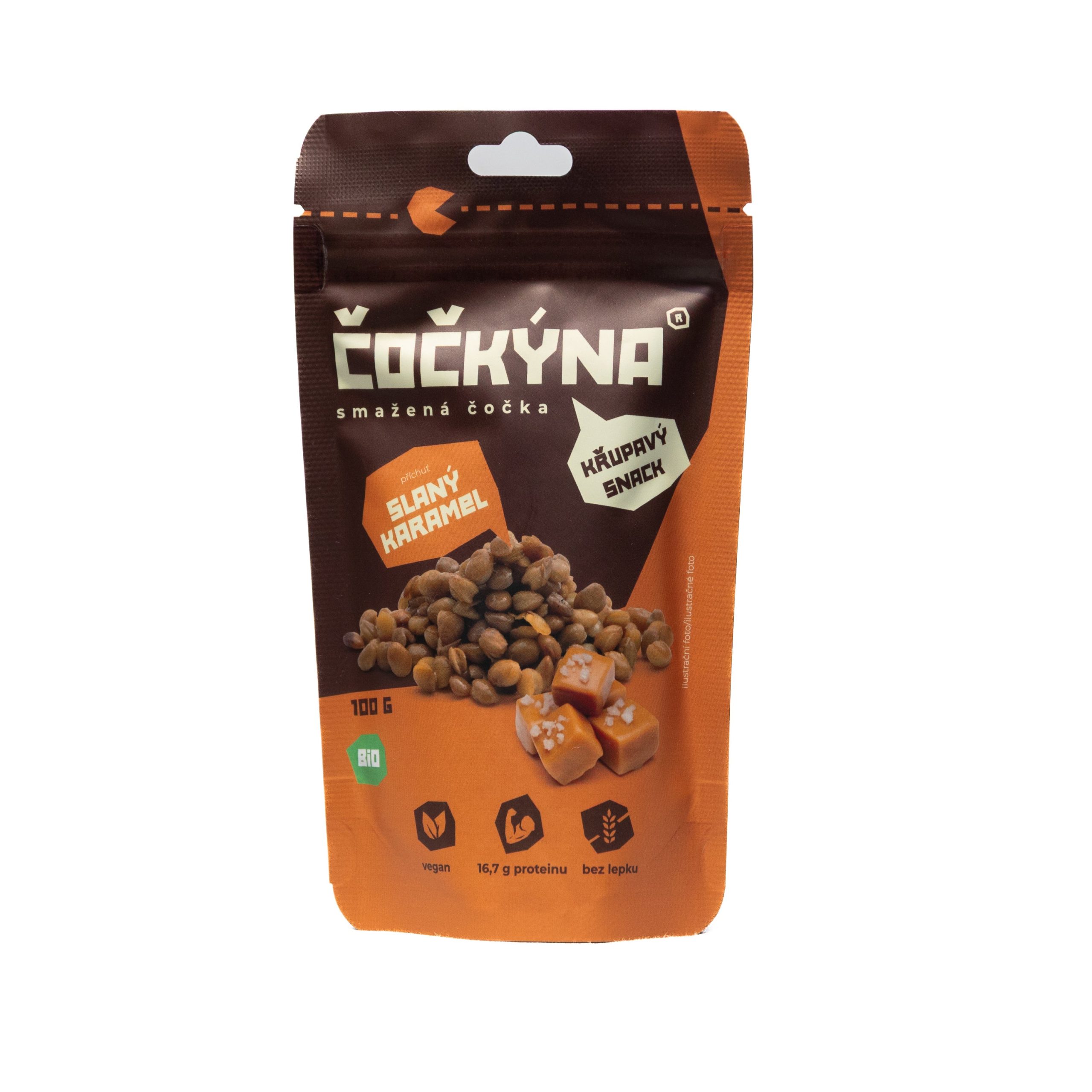 Čočkýna Čočka smažená - slaný karamel BIO (100 g) - křupavá svačinka i dochucovadlo Čočkýna