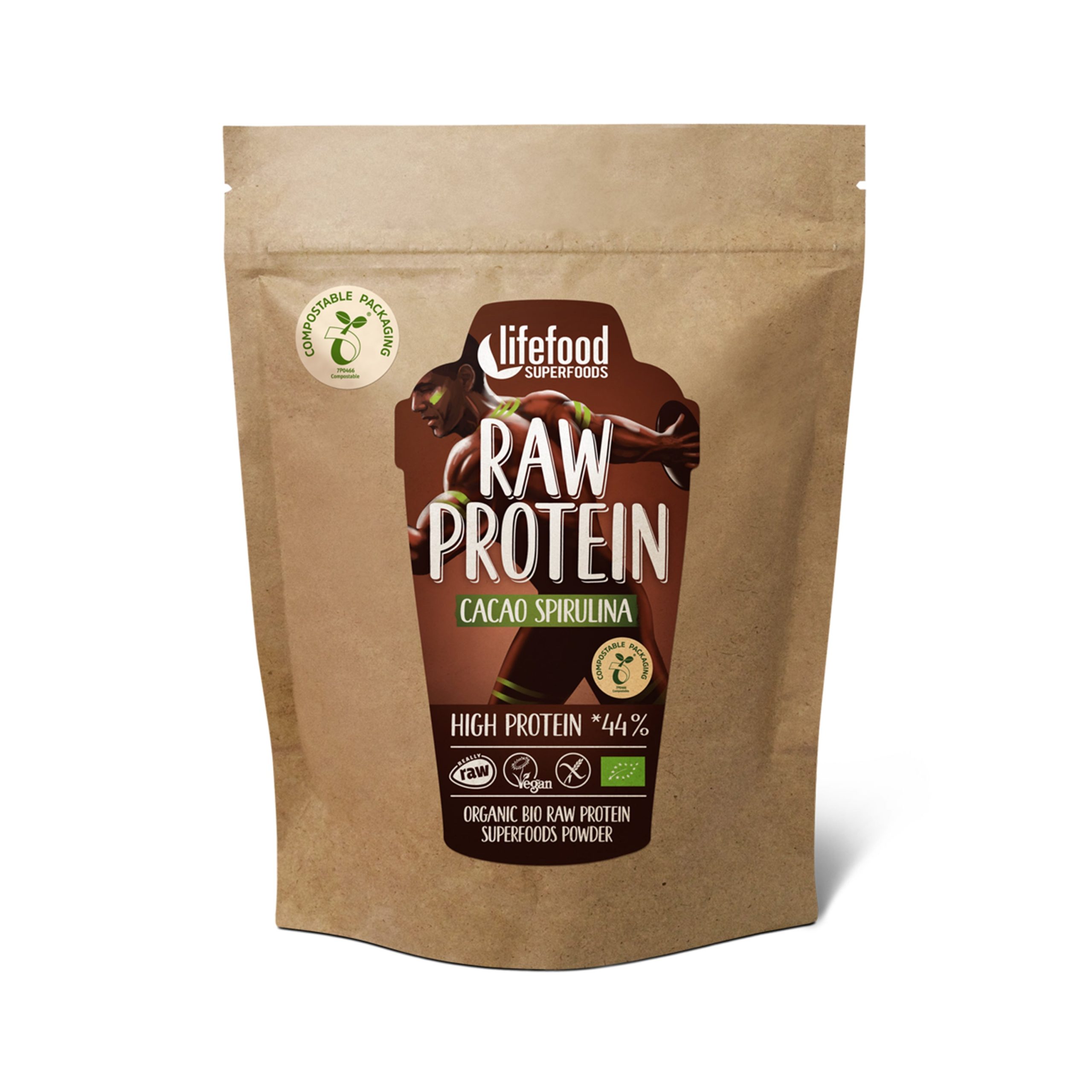 Lifefood Protein kakaový se spirulinou RAW BIO (450 g) - veganský protein bez umělých sladidel Lifefood