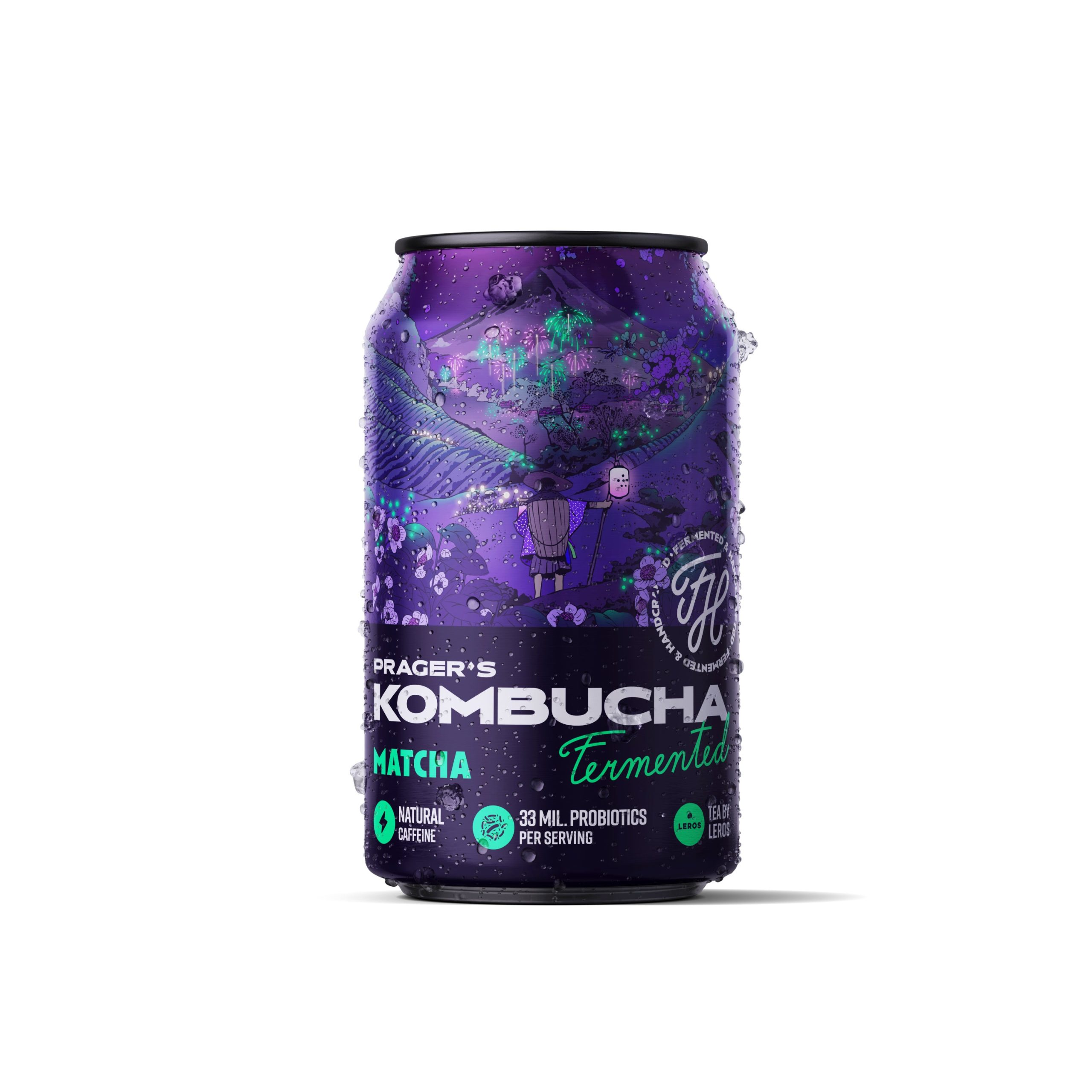 PRAGER'S Kombucha Matcha plech (330 ml) - probiotická kombucha s nakopávací matchou PRAGER’S