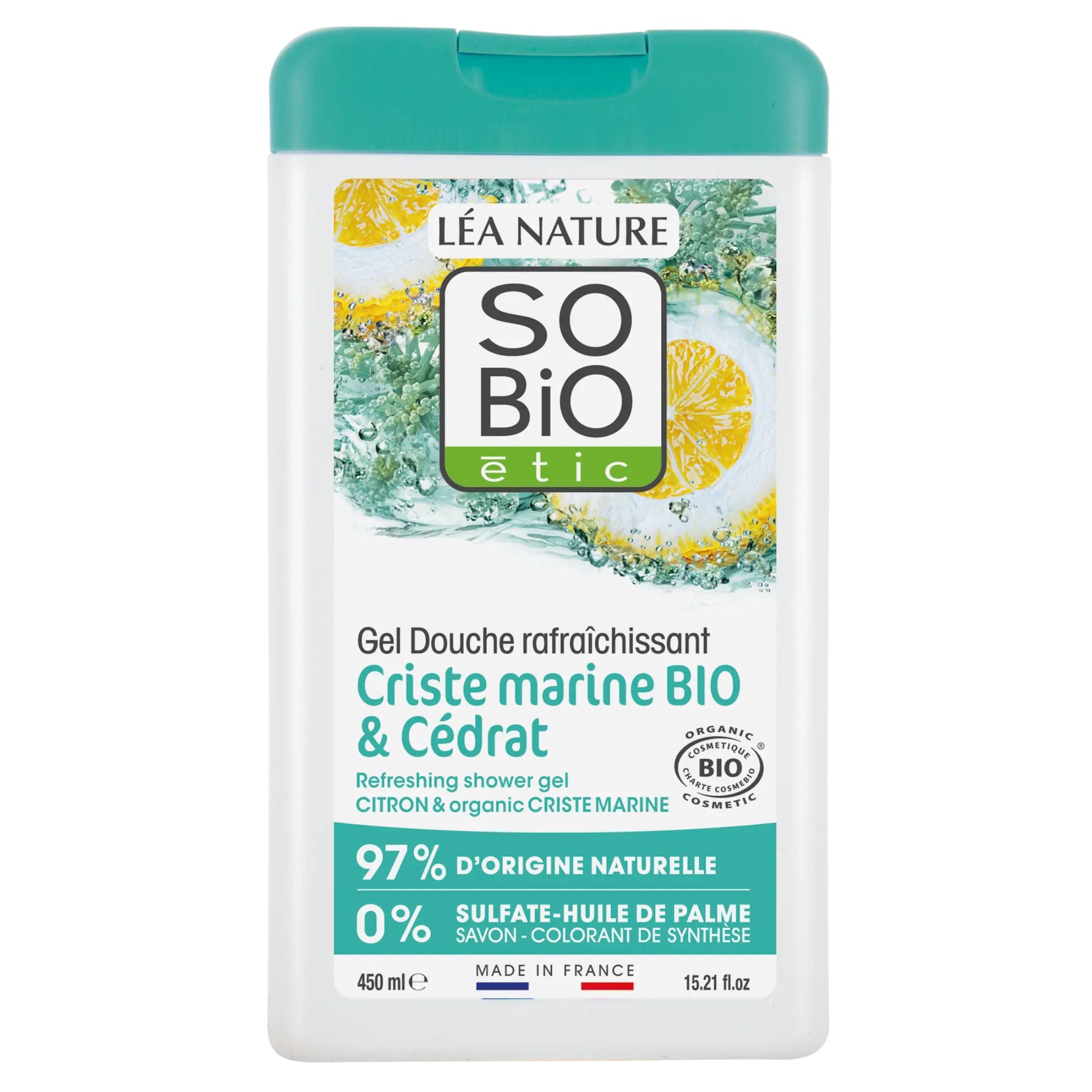 SO’BiO étic Gel sprchový s mořským fenyklem a citronem BIO (450 ml) - se svěží vůní SO’BiO étic