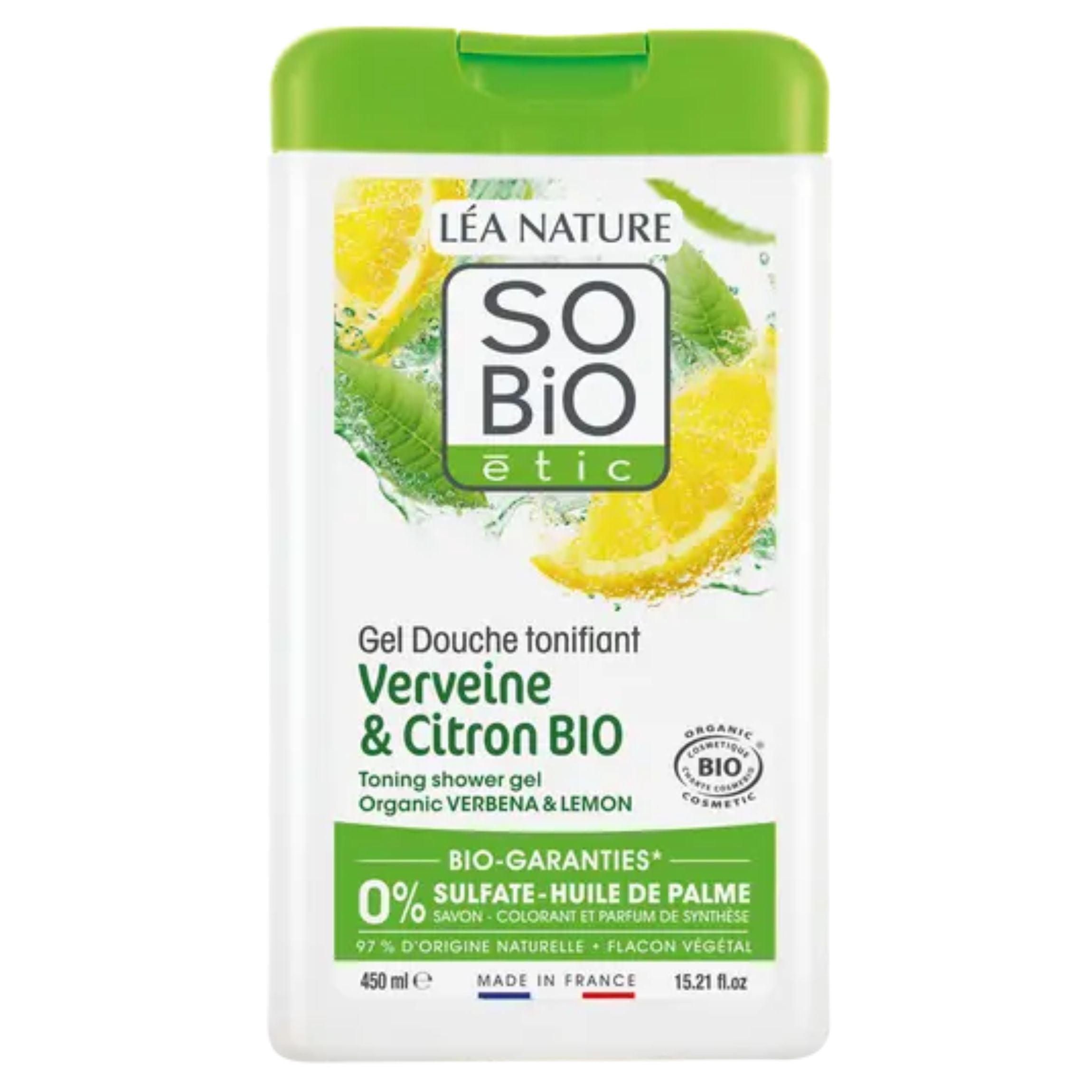 SO’BiO étic Gel sprchový s verbenou a citronem BIO (450 ml) - s osvěžující a energizující vůní SO’BiO étic