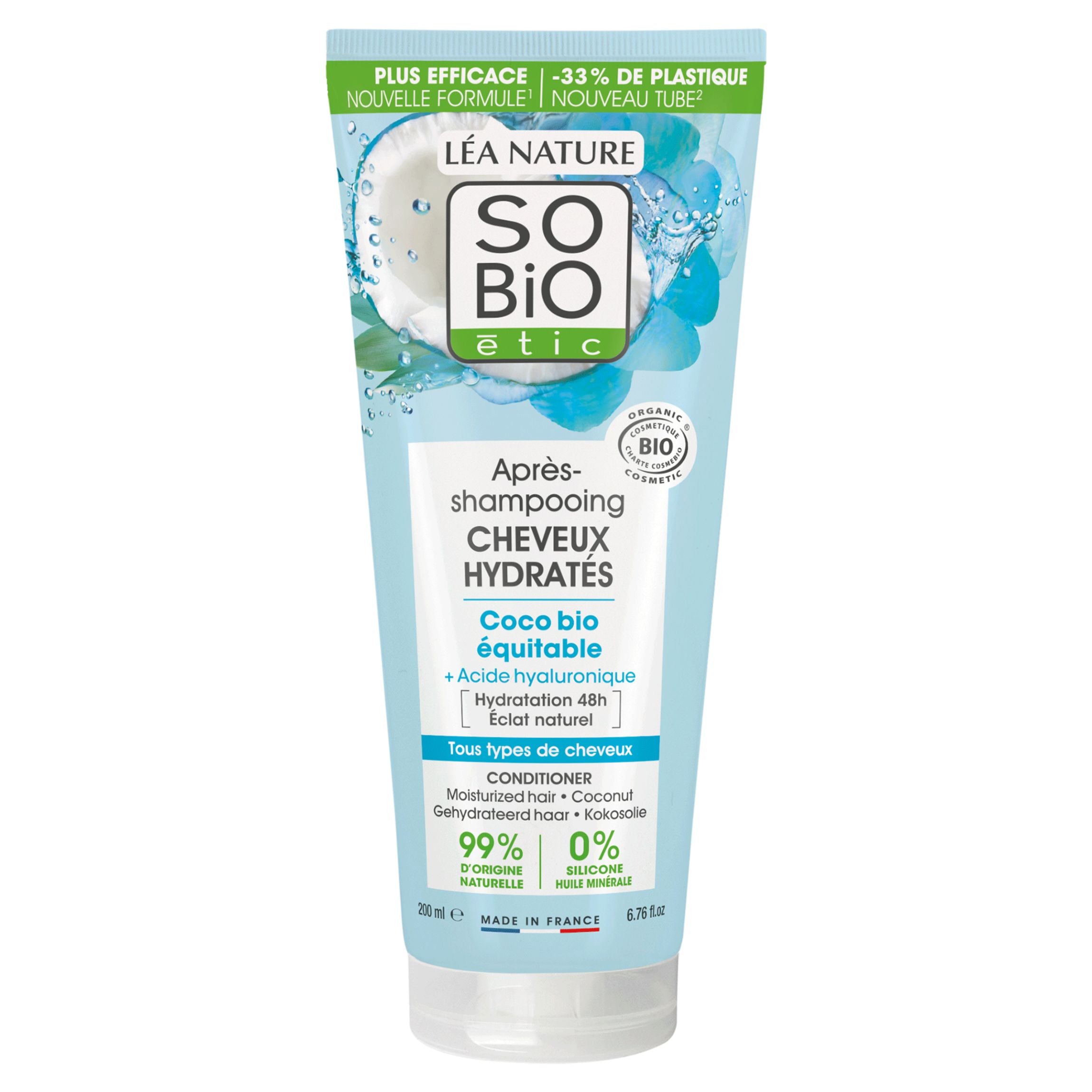 SO’BiO étic Kondicionér hydratační s kokosem a kyselinou hyaluronovou BIO (200 ml) - pro všechny typy vlasů SO’BiO étic