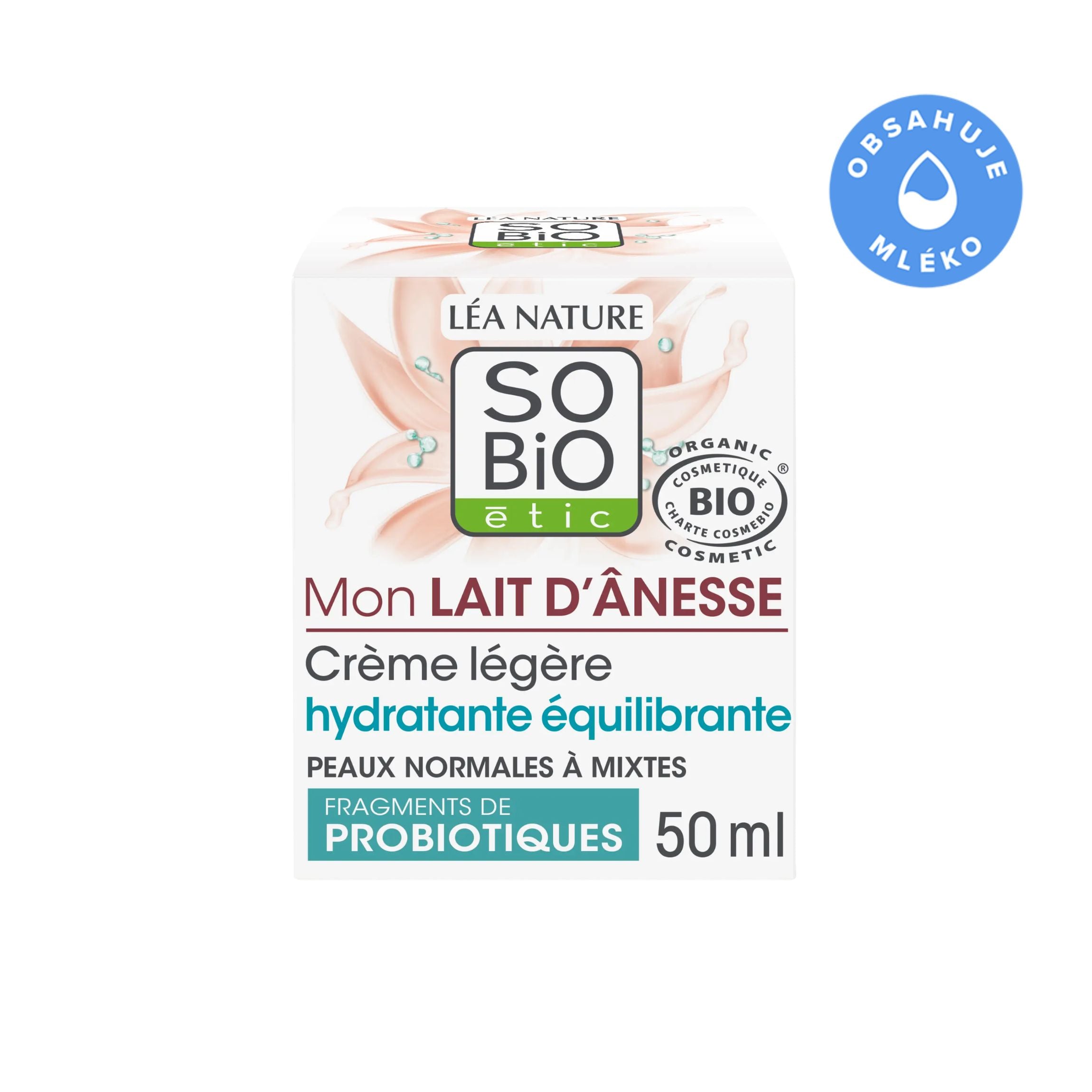 SO’BiO étic Krém hydratační s oslím mlékem pro normální a smíšenou pleť BIO (50 ml) - pro rovnováhu mikrobiomu pleti SO’BiO étic