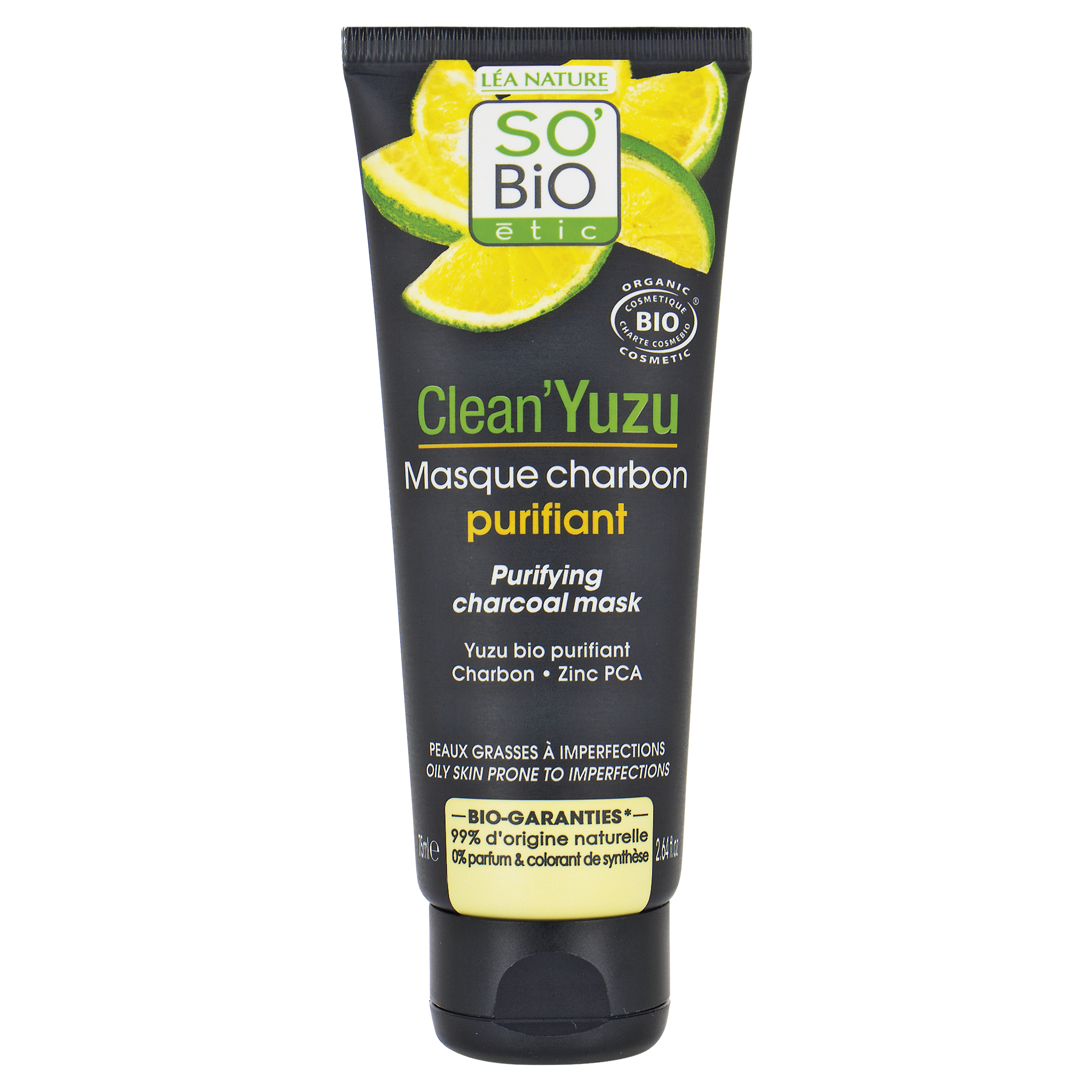 SO’BiO étic Maska pleťová čisticí s aktivním uhlím - Clean Yuzu BIO (75 ml) - ideální pro mastnou pleť SO’BiO étic