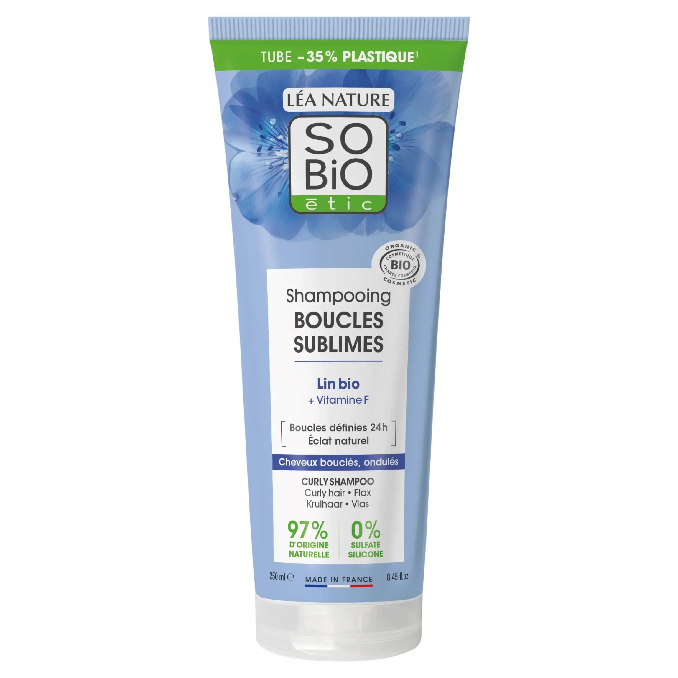SO’BiO étic Šampon pro kudrnaté vlasy s vitaminem F a lněným semínkem BIO (250 ml) - vyživuje kudrnaté vlasy bez zatížení SO’BiO étic