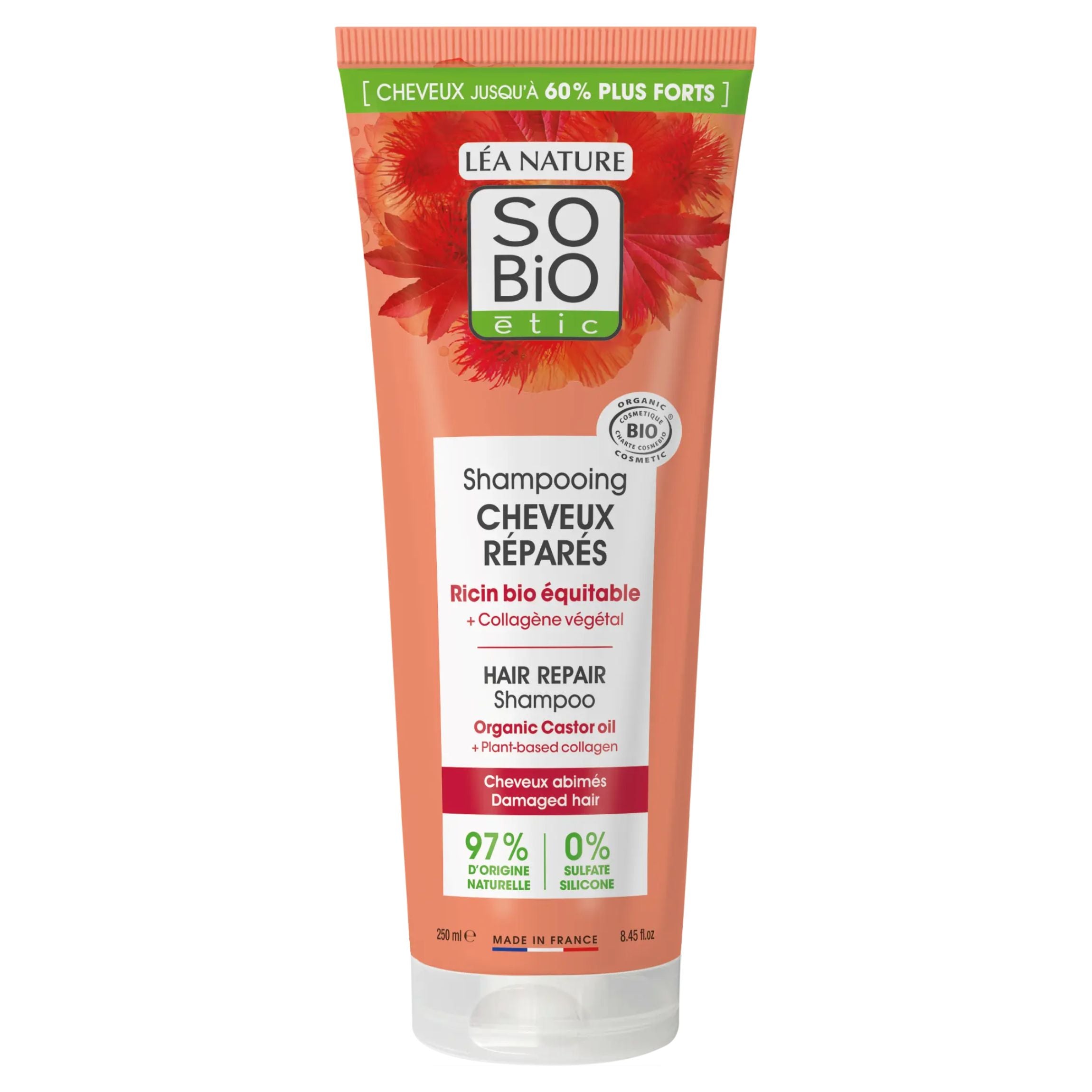 SO’BiO étic Šampon regenerační s rostlinným kolagenem pro poškozené vlasy BIO (250 ml) - s ricinovým olejem SO’BiO étic