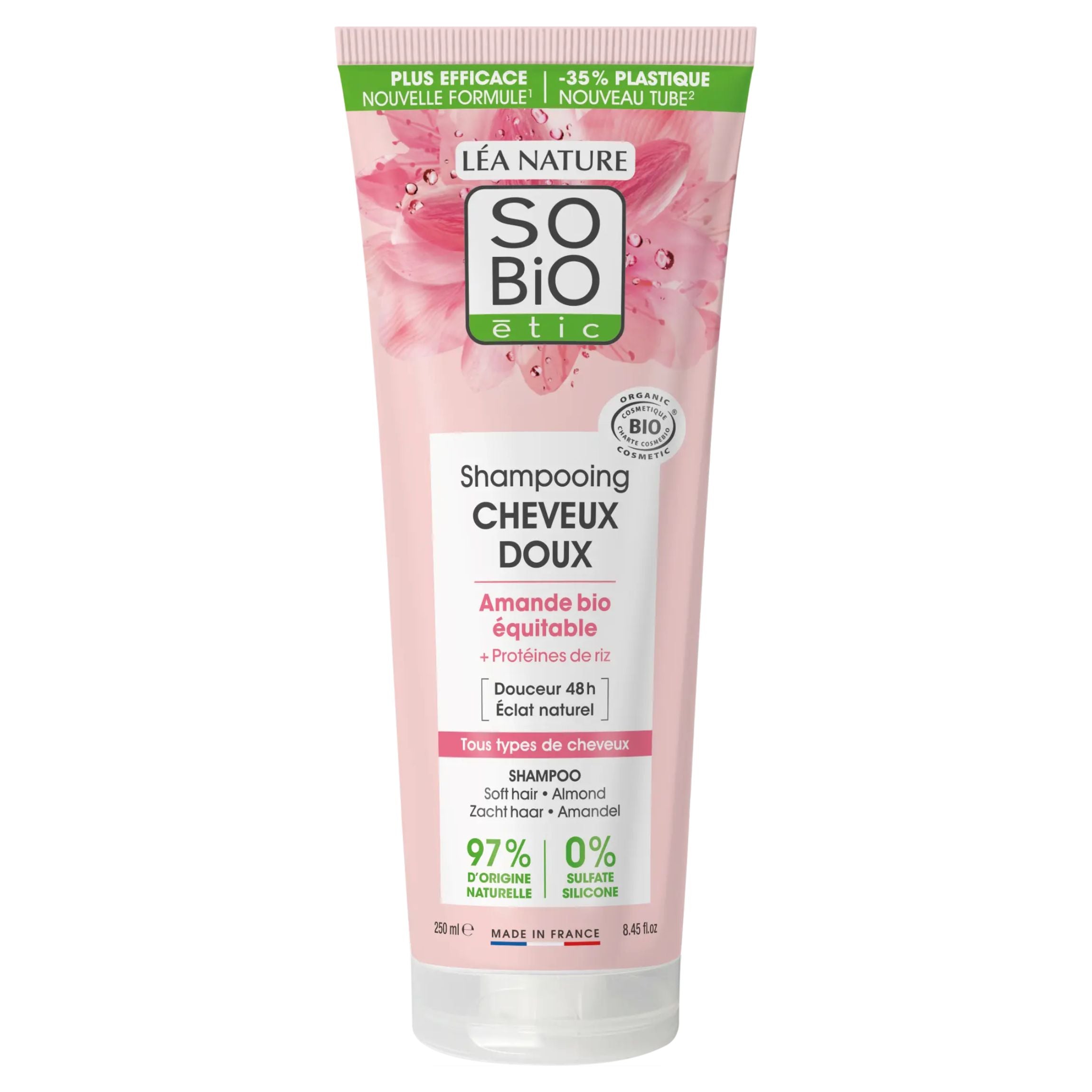 SO’BiO étic Šampon zjemňující s mandlovým mlékem a rýžovými proteiny BIO (250 ml) - obnovuje přirozený lesk a hebkost SO’BiO étic