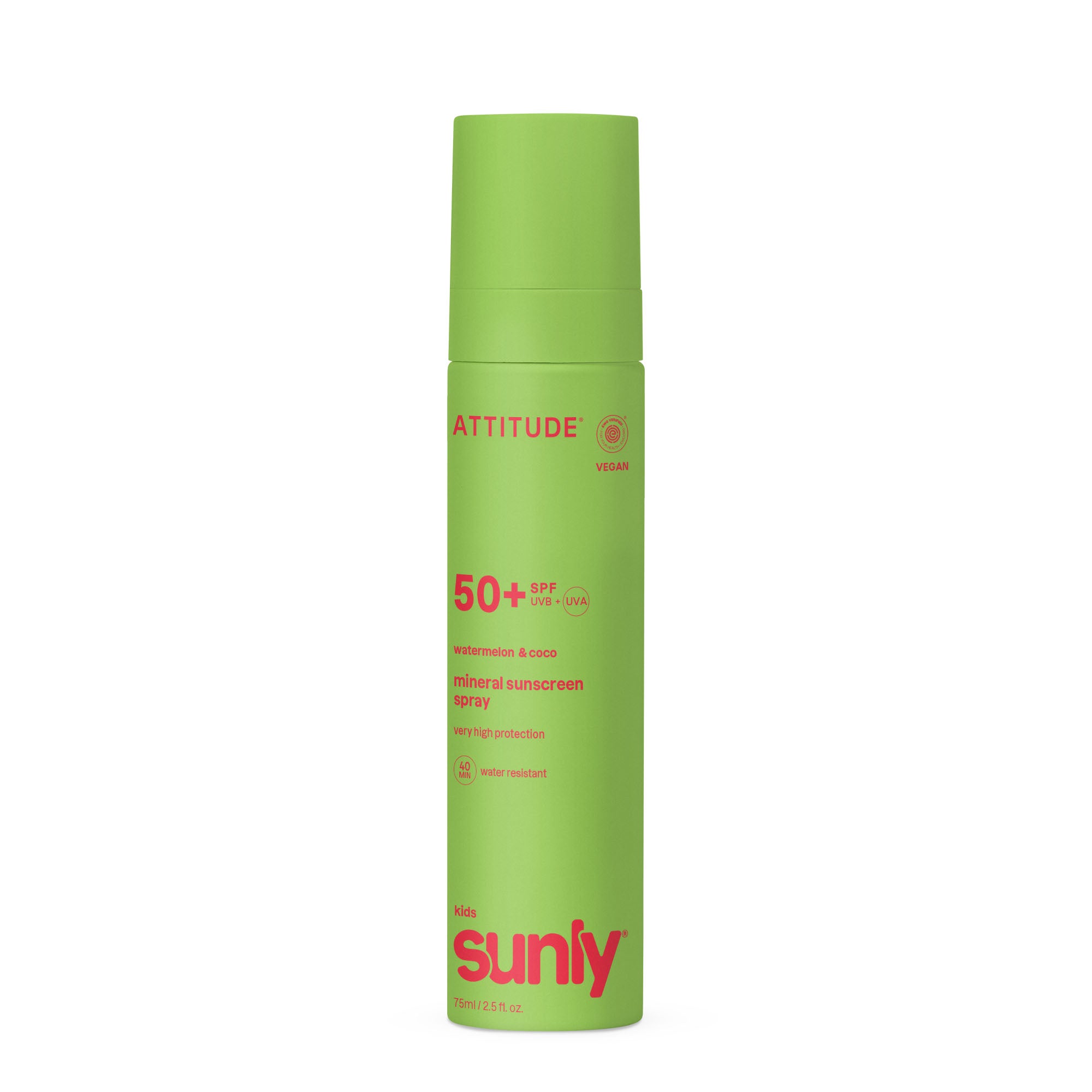 Attitude Dětské opalovací mléko ve spreji SPF 50 - meloun & kokos (75 ml) - minerální filtr bez nanočástic Attitude