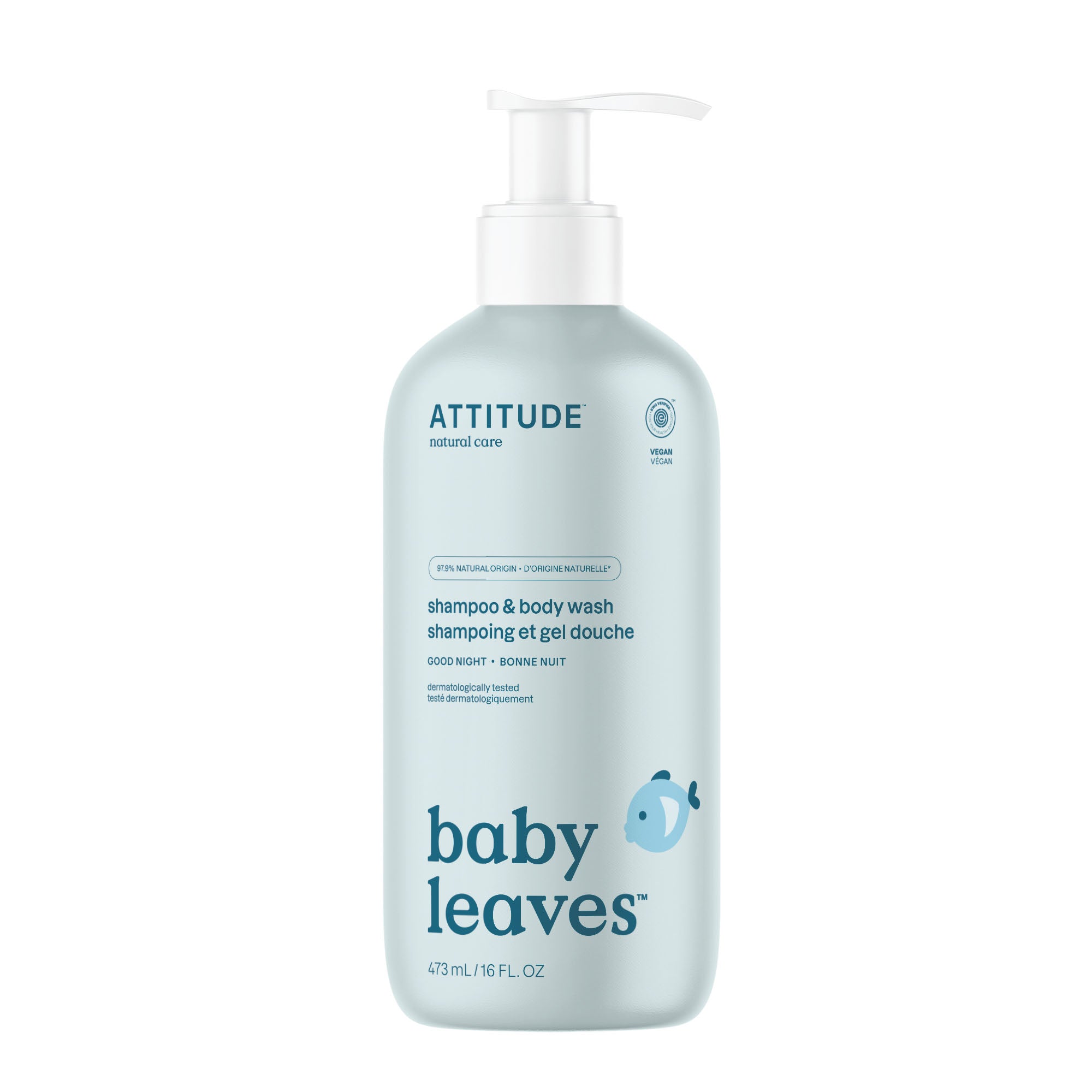 Attitude Dětský sprchový gel a šampon 2v1 Baby Leaves s vůní Good Night (473 ml) - s vůní mandlového mléka Attitude