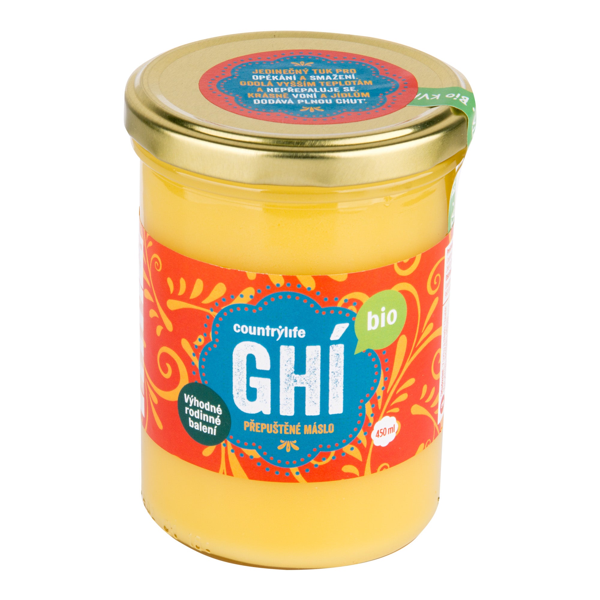 Country Life Přepuštěné máslo GHI BIO (450 ml) - pro opékání a smažení