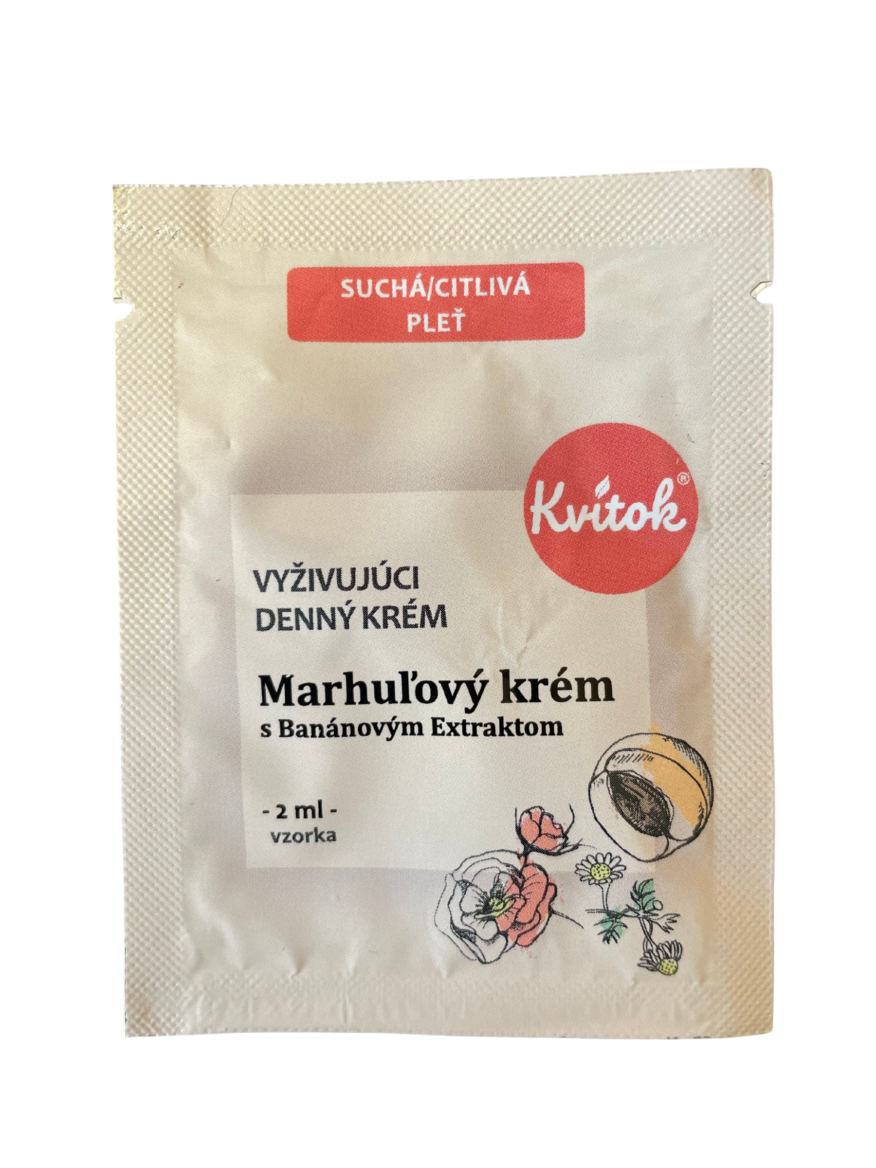 Kvitok Denní meruňkový krém pro citlivou pleť - vzorek (2 ml) - zmírňuje podráždění a zčervenání pleti Kvitok