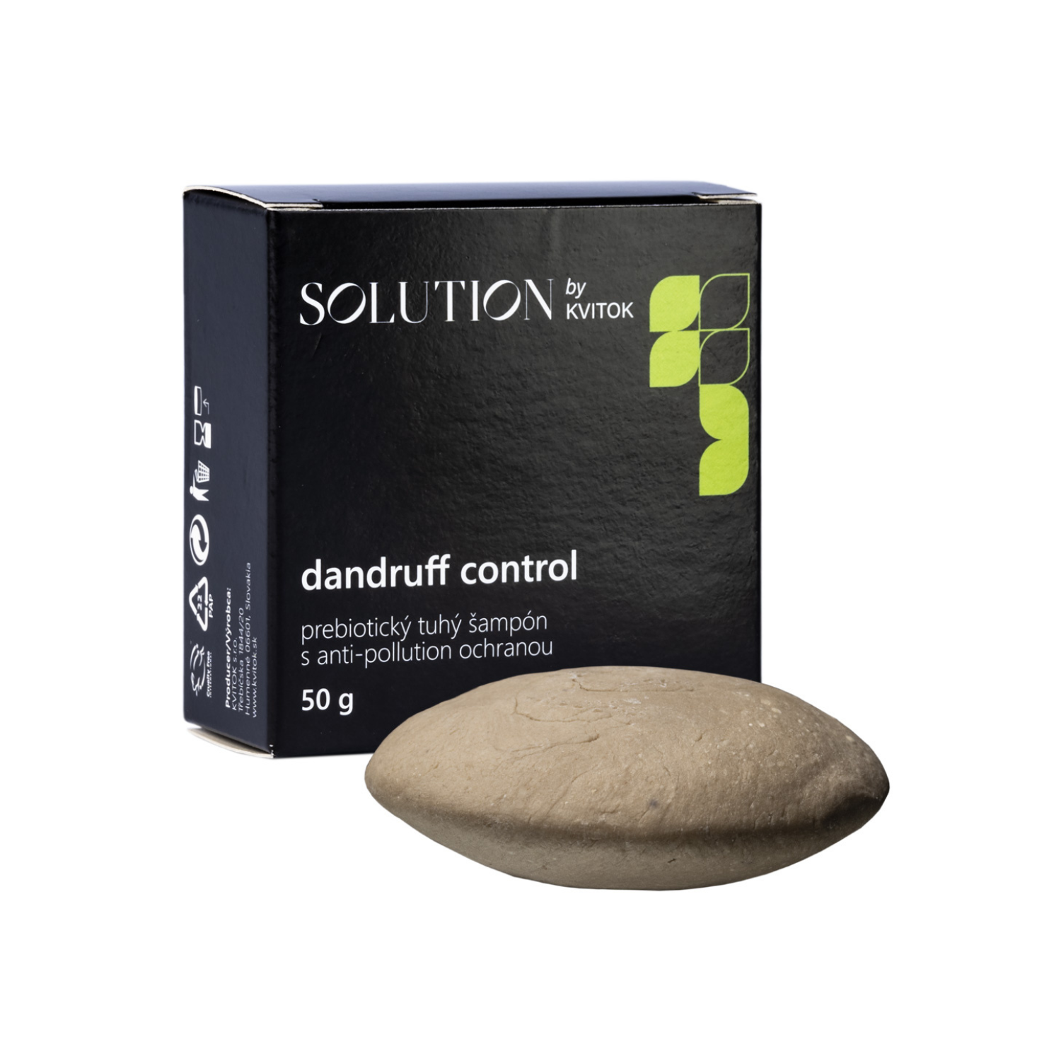 Kvitok Solution Prebiotický tuhý šampon s anti-pollution ochranou Dandruff Control (50 g) - pro mastné vlasy s tvorbou lupů Kvitok
