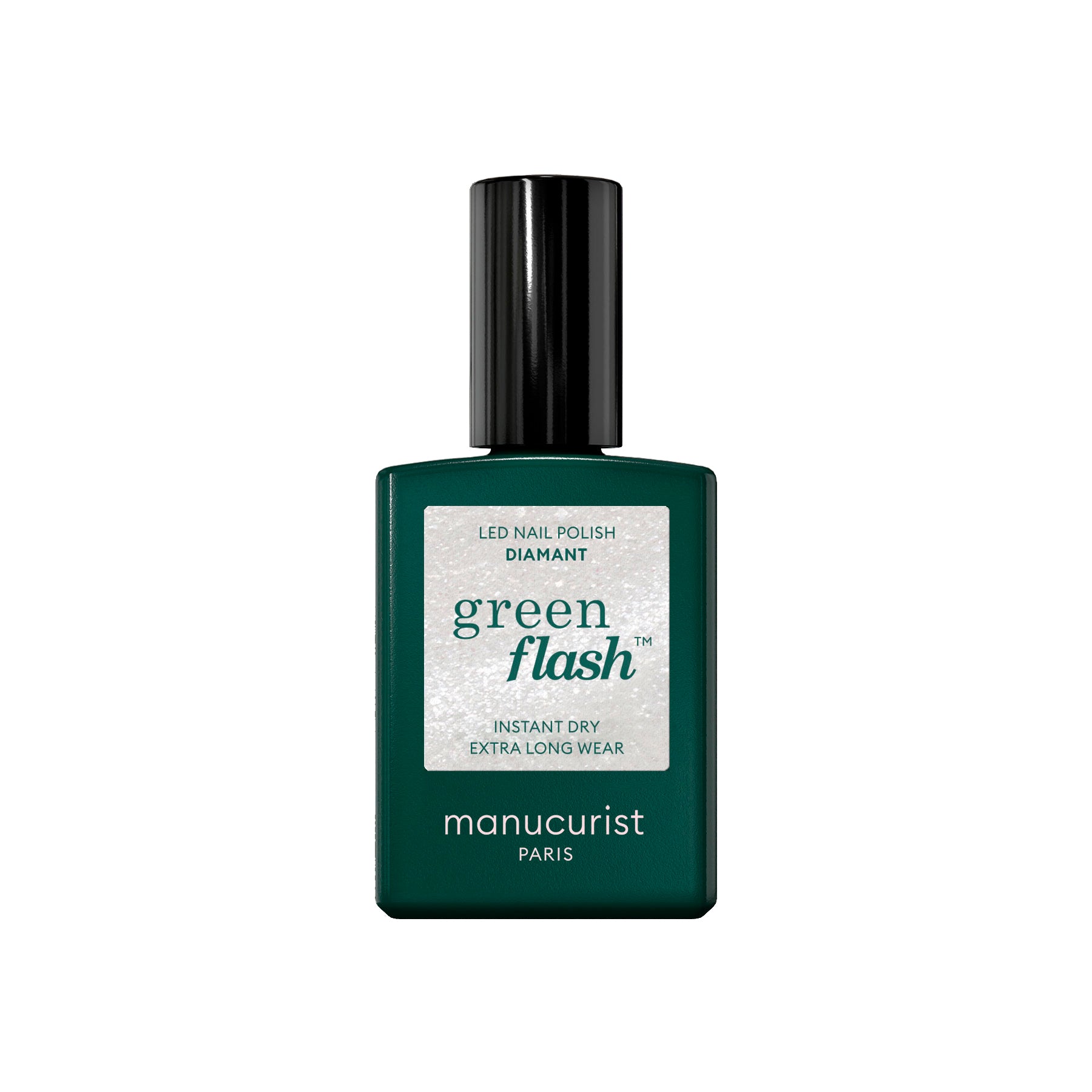 Manucurist Green Flash LED gel lak na nehty - Diamant (15 ml) - transparentní barva se stříbrnými třpytkami Manucurist