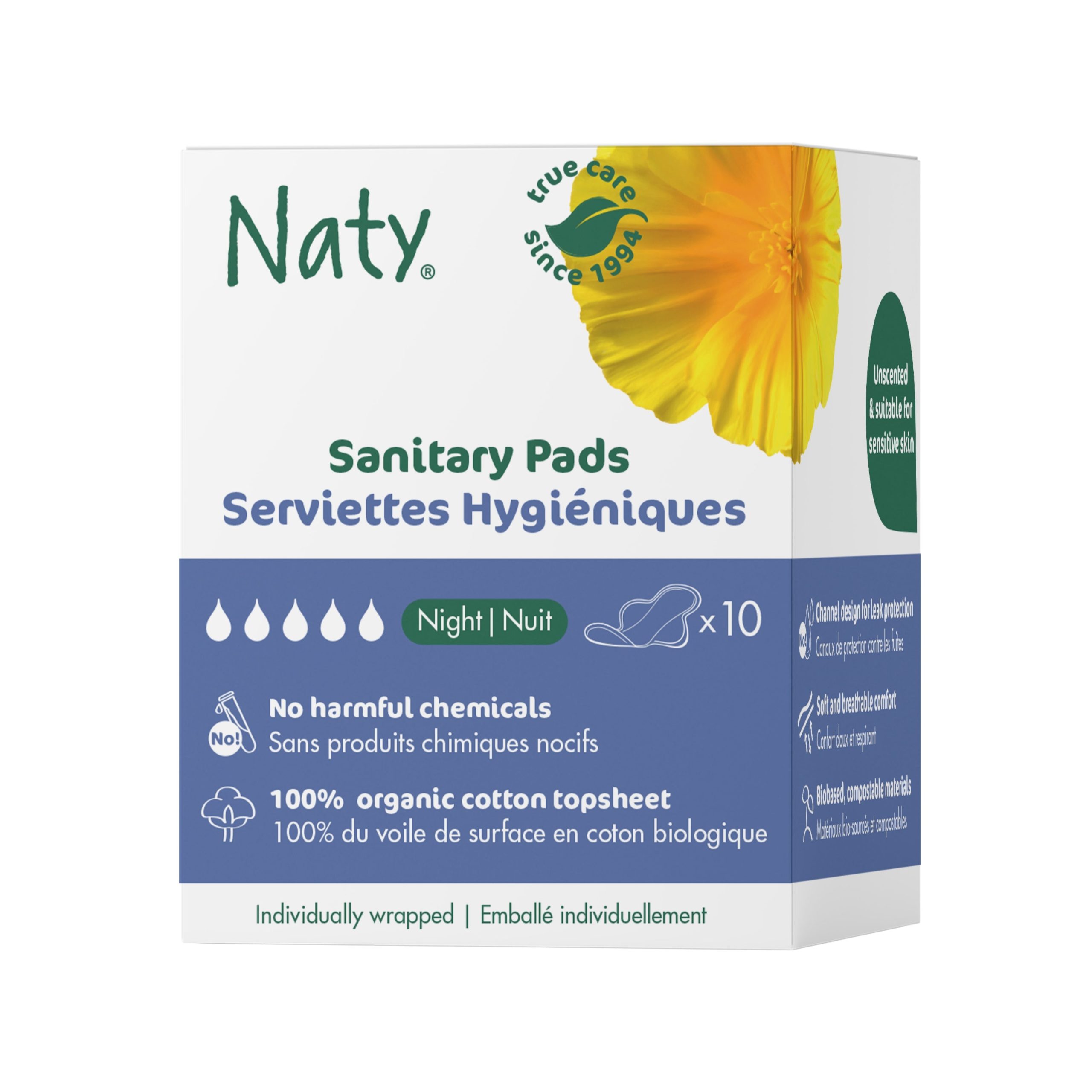 Naty Dámské vložky s křidélky - noční (10 ks) - savost 5 kapiček Naty
