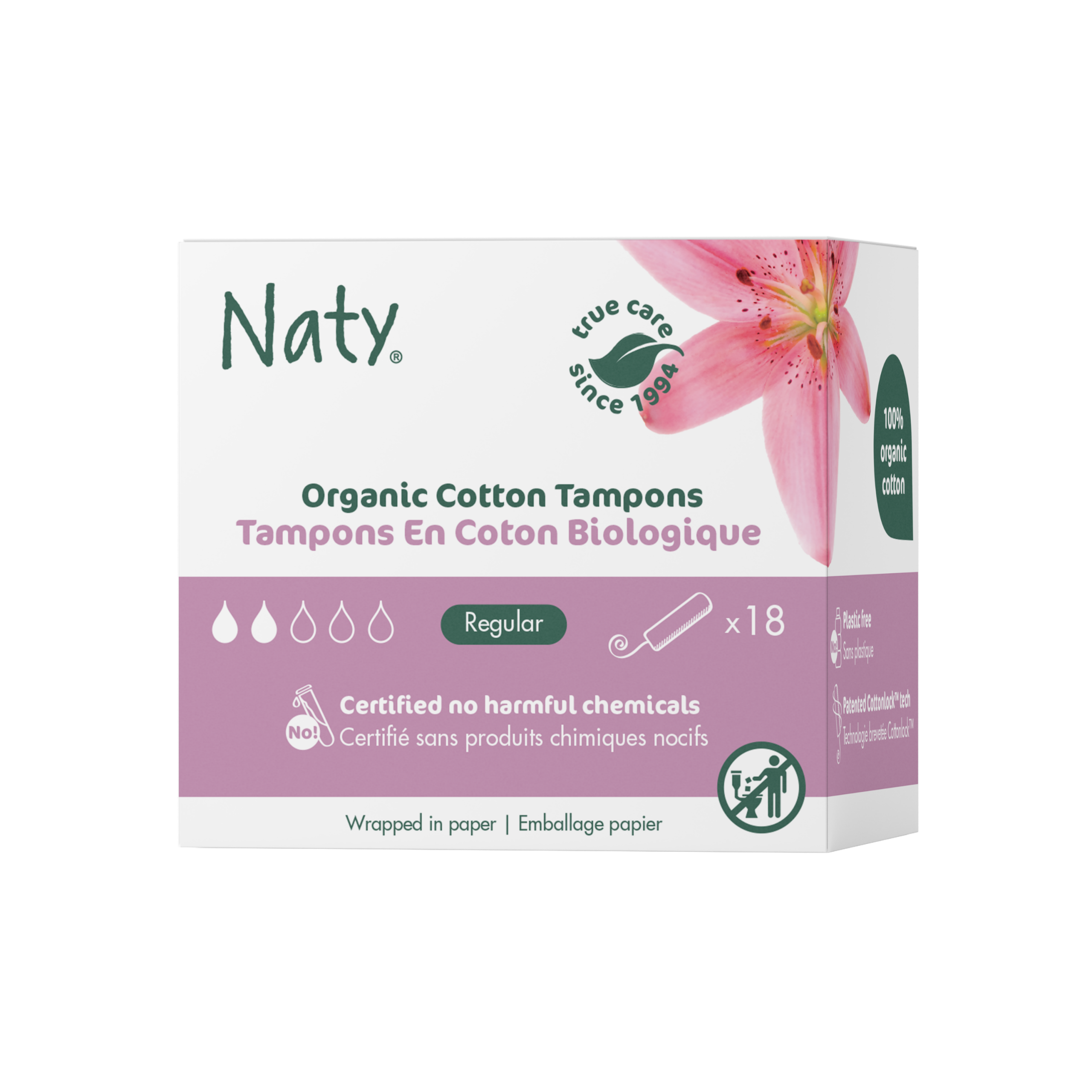 Naty Tampony Regular (18 ks) - 100% z biobavlny