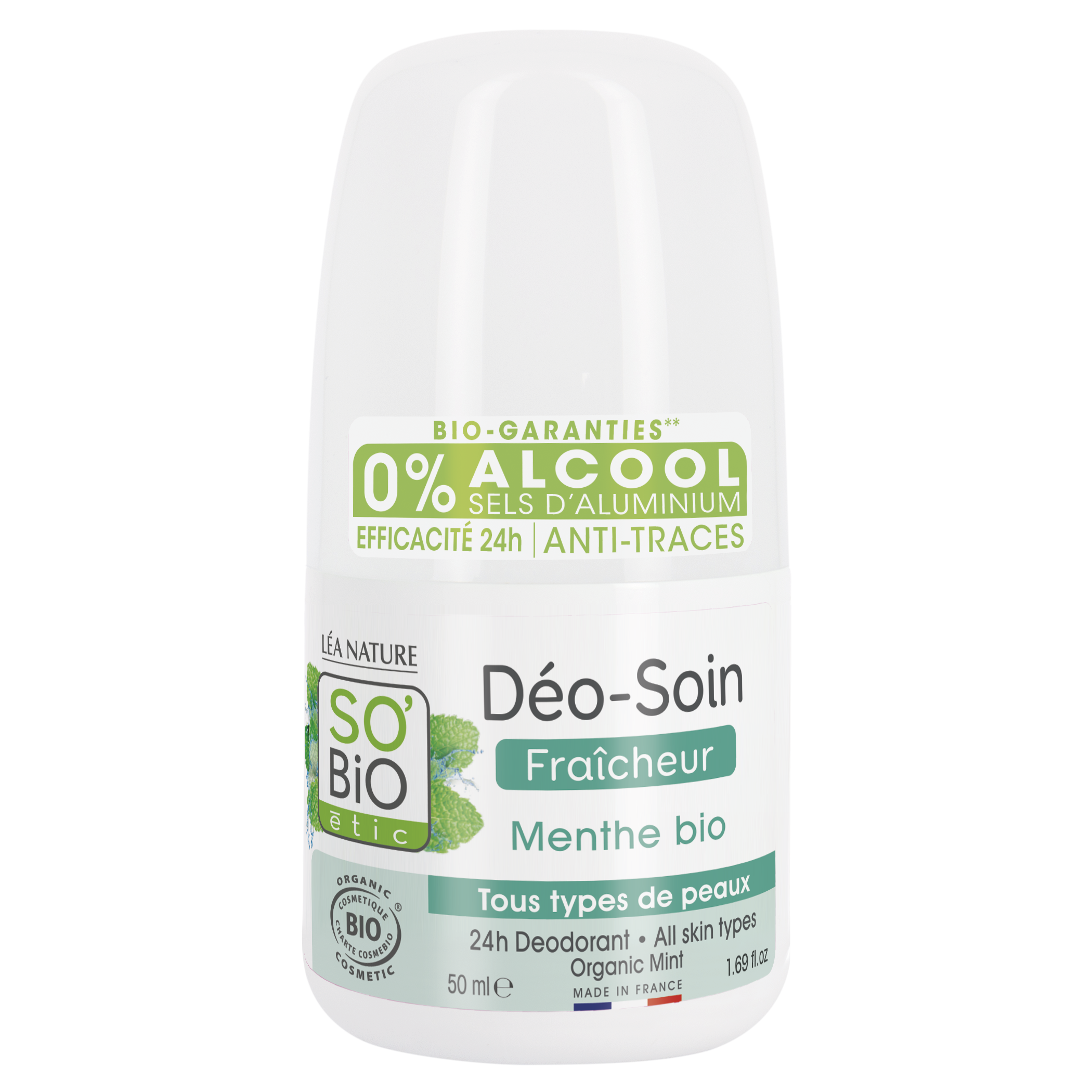 SO’BiO étic Deodorant roll-on 24h osvěžující s mátou BIO (50 ml) - účinný až 24 hodin SO’BiO étic