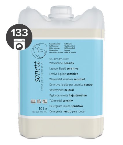 Sonett Univerzální tekutý prací gel na bílé i barevné prádlo Sensitive BIO (10 l) - pošk. obal Sonett