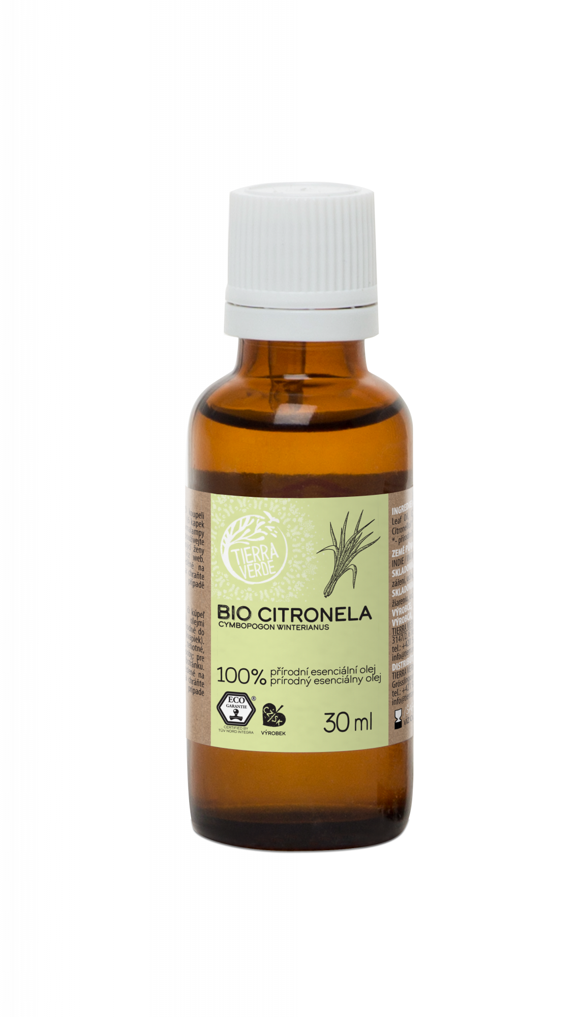 Tierra Verde Esenciální olej Citronela BIO - 30 ml - silné repelentní účinky Tierra Verde