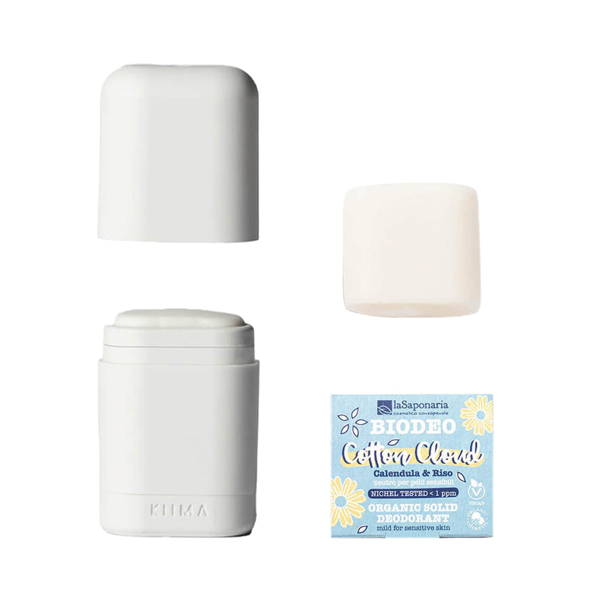 laSaponaria Zvýhodněná sada Tuhý deodorant Cotton Cloud s aplikátorem - citlivá péče bez zbytečného odpadu laSaponaria