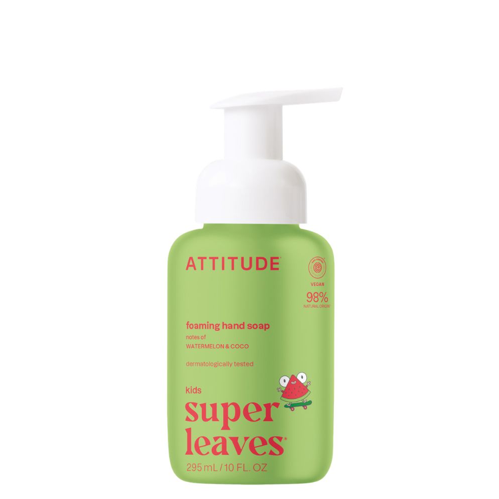 Attitude Dětské pěnivé mýdlo na ruce Super Leaves Kids s vůní melounu a kokosu (295 ml) - praktická a příjemná aplikace Attitude