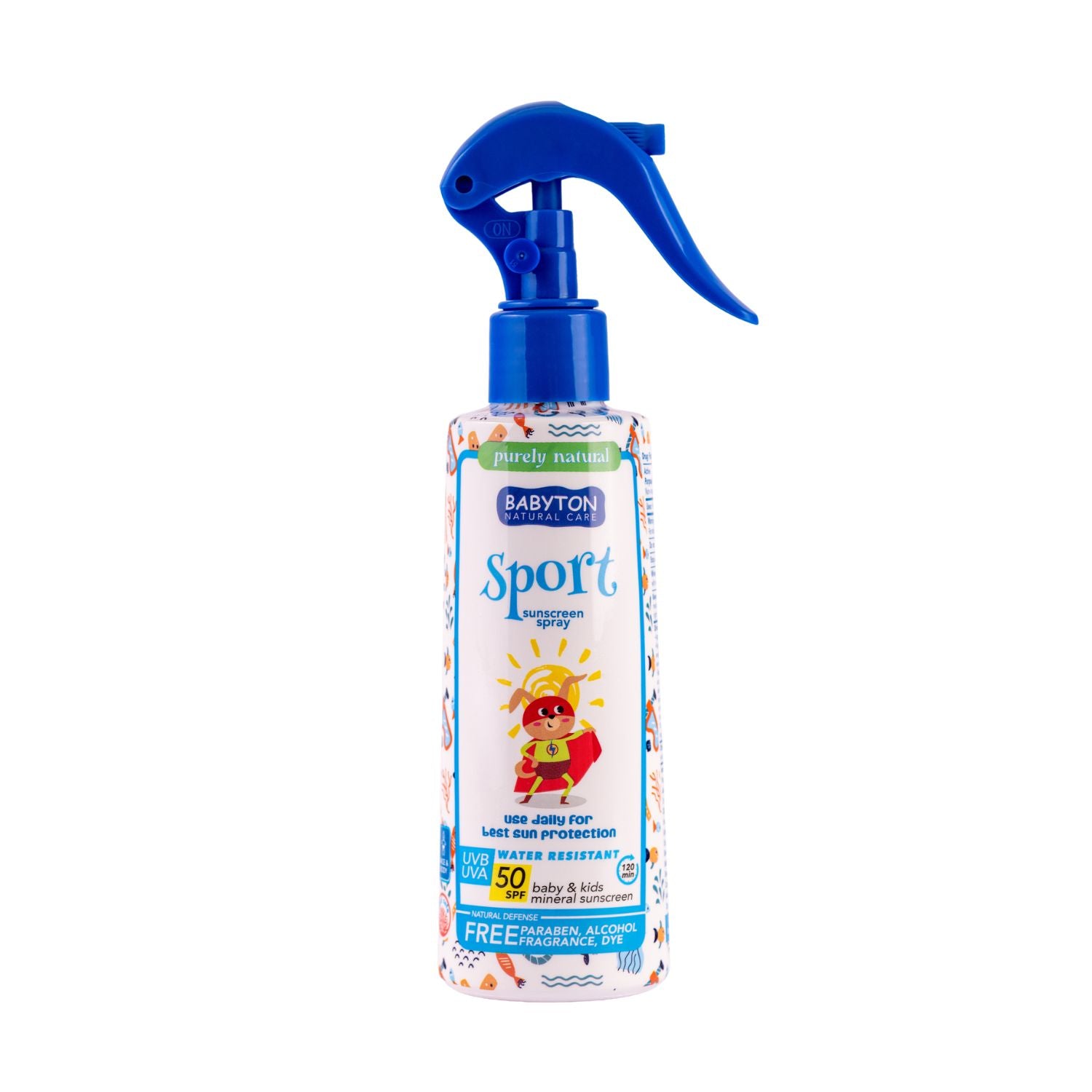 Babyton Opalovací mléko ve spreji pro děti SPF 50 SPORT (200 ml) - s přírodním minerálním filtrem Babyton