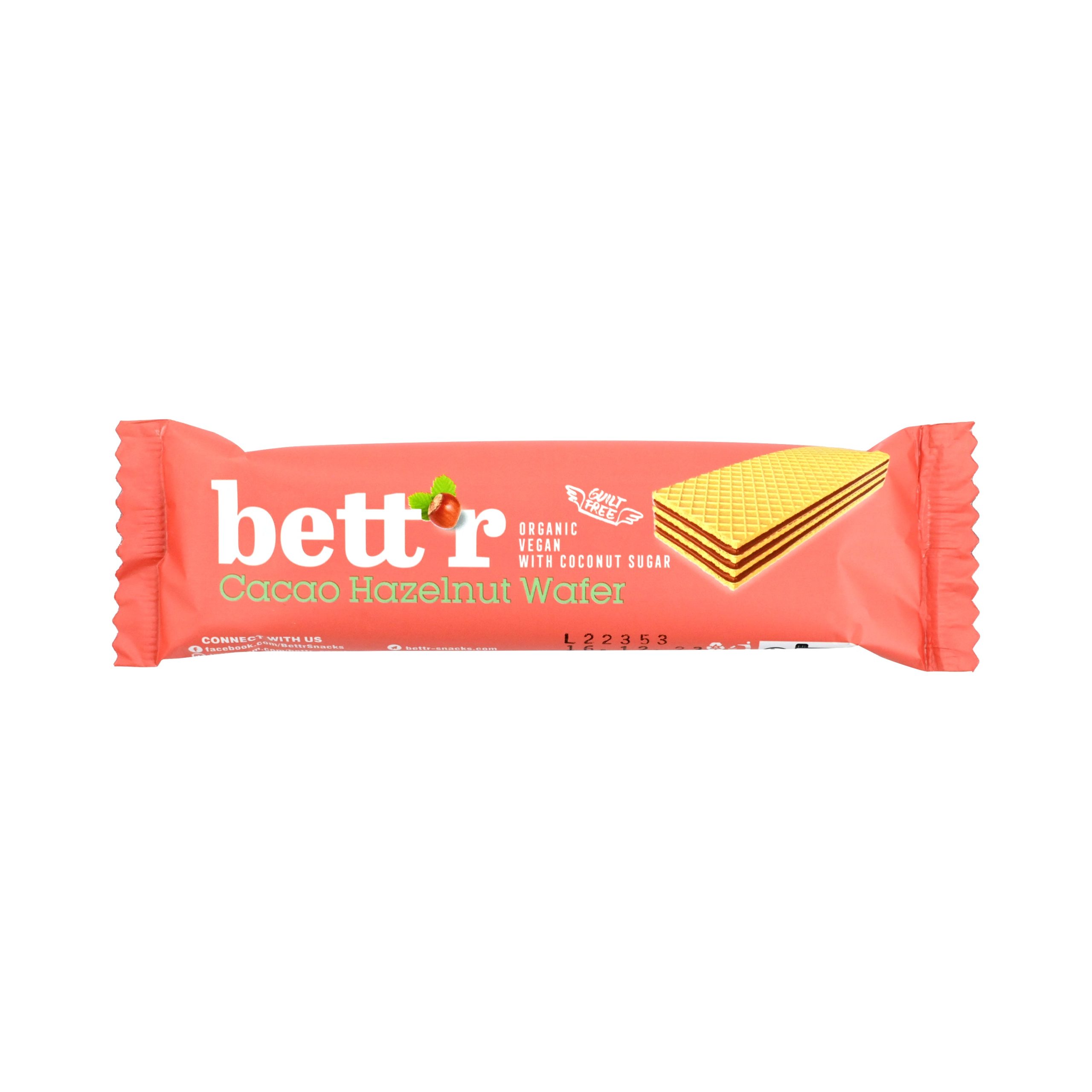 Bett´r Oplatka s lískovými oříšky a kakaem veganská BIO (30 g) - bez palmového oleje BETT'R