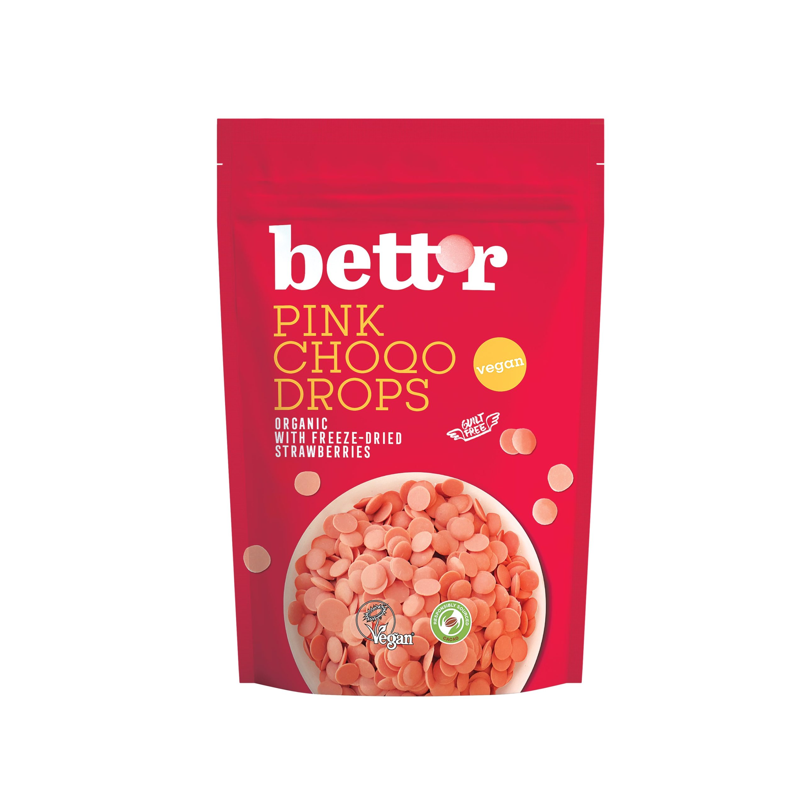 Bett´r Pecičky čokoládové růžové s jahodami veganské BIO (200 g) - bez umělých barviv BETT'R