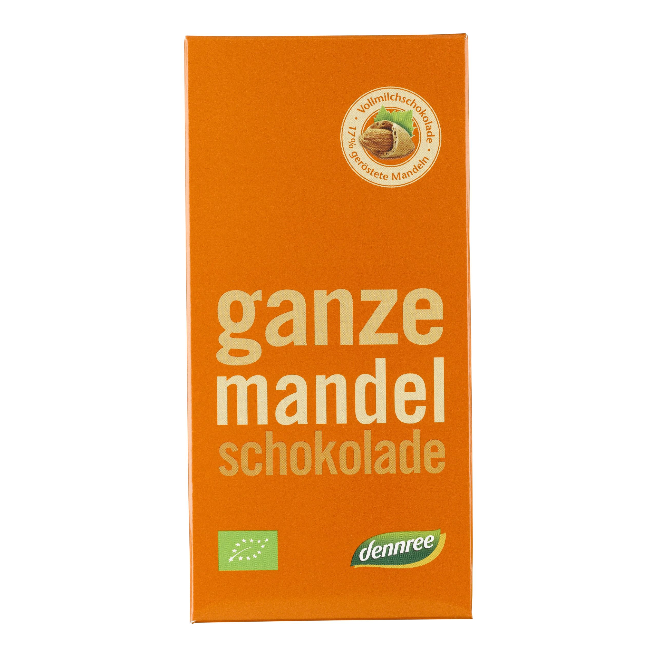Dennree Čokoláda mléčná s praženými mandlemi BIO (100 g) - jemně křupe Dennree