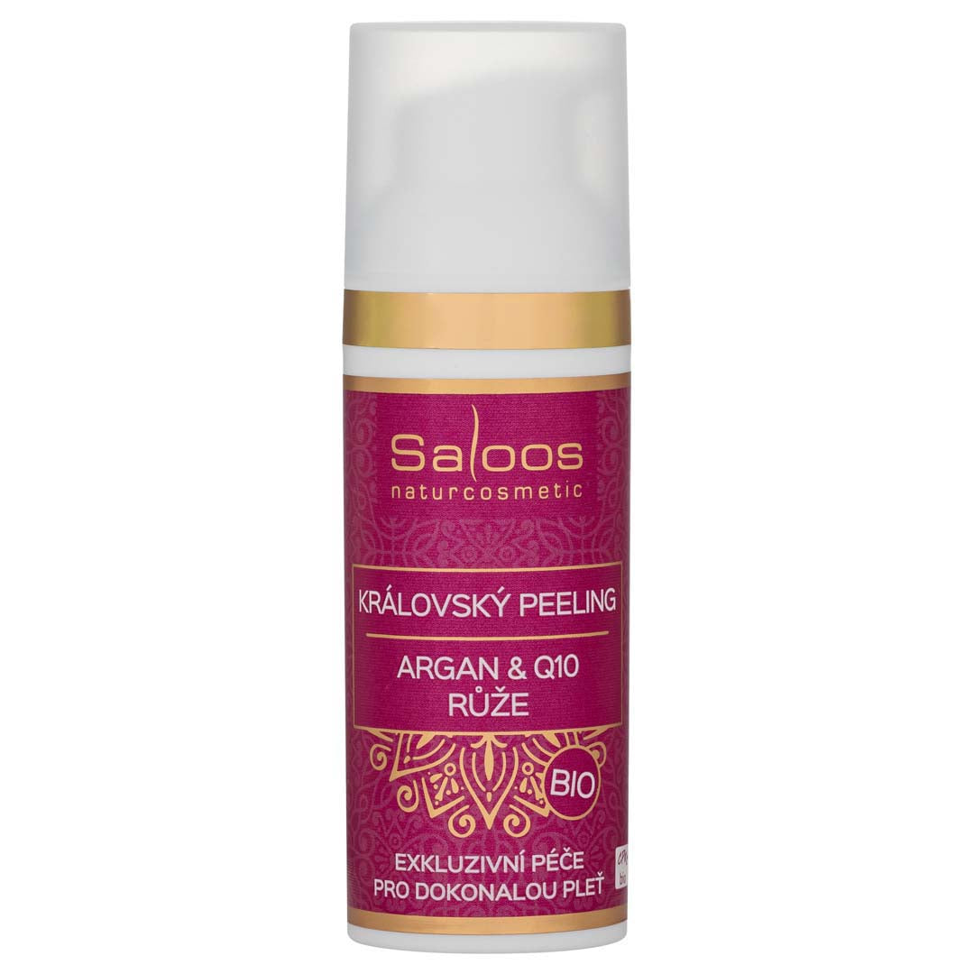 Saloos Královský peeling Argan & Q10 BIO - Růže (50 ml) - vyživující peeling na obličej i na rty Saloos