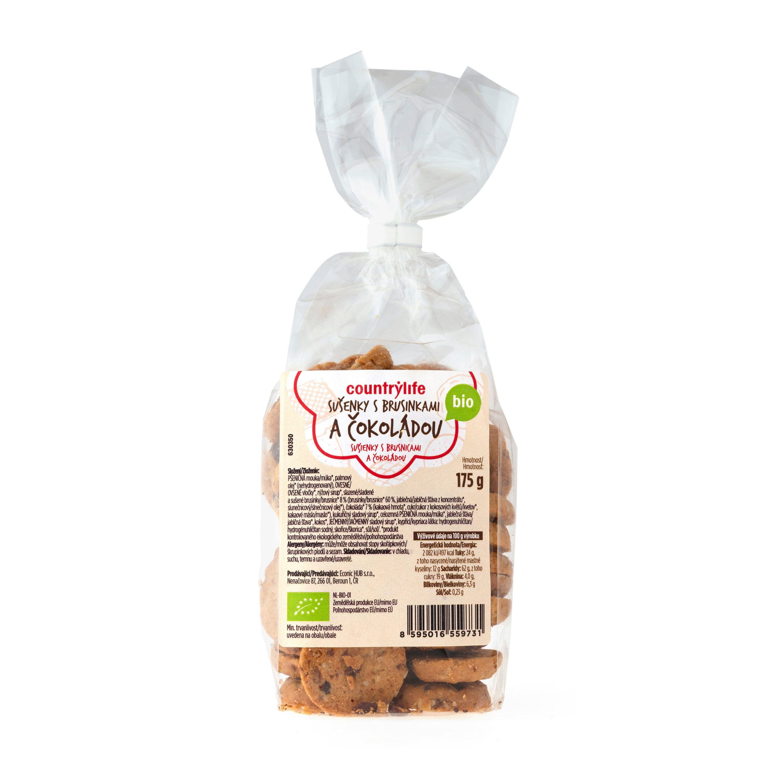 Sušenky s brusinkami a čokoládou 175 g BIO   COUNTRY LIFE - lahodná svačinka Country Life