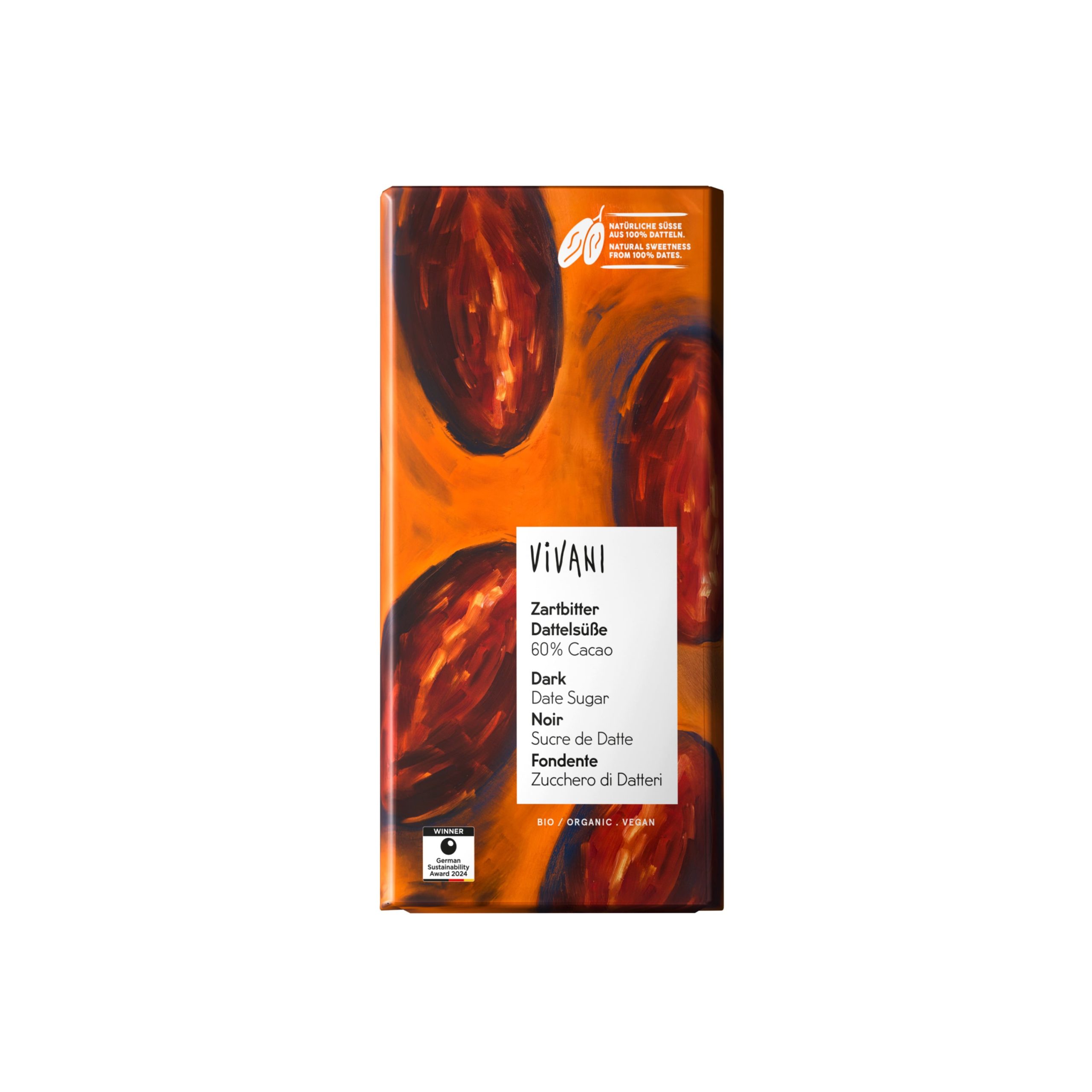 Vivani Čokoláda hořká s datlemi 60 % BIO (80 g) - slazená výhradně datlemi Vivani