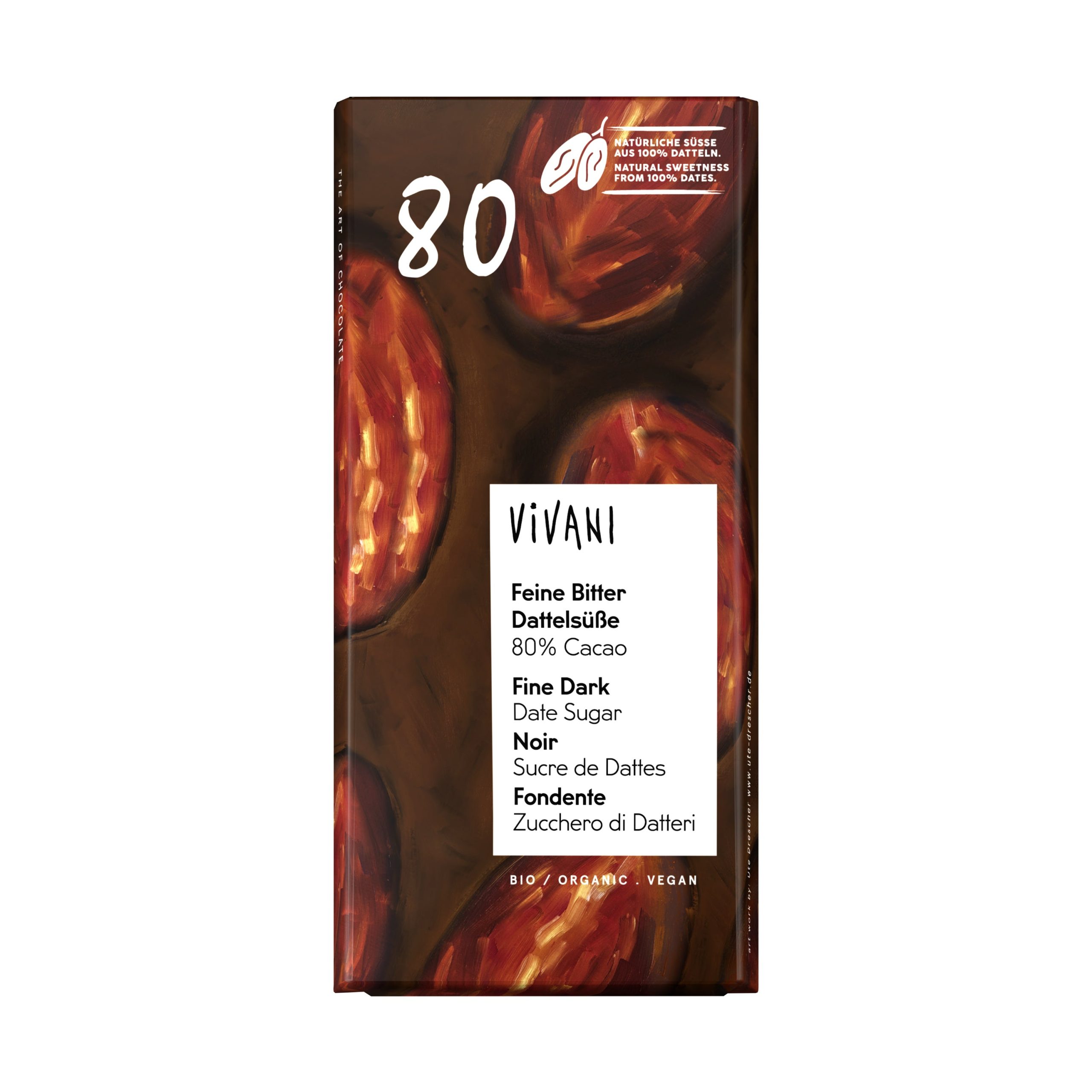 Vivani Čokoláda hořká s datlemi 80% BIO (80 g) - plná hořko-sladká chuť bez cukru Vivani