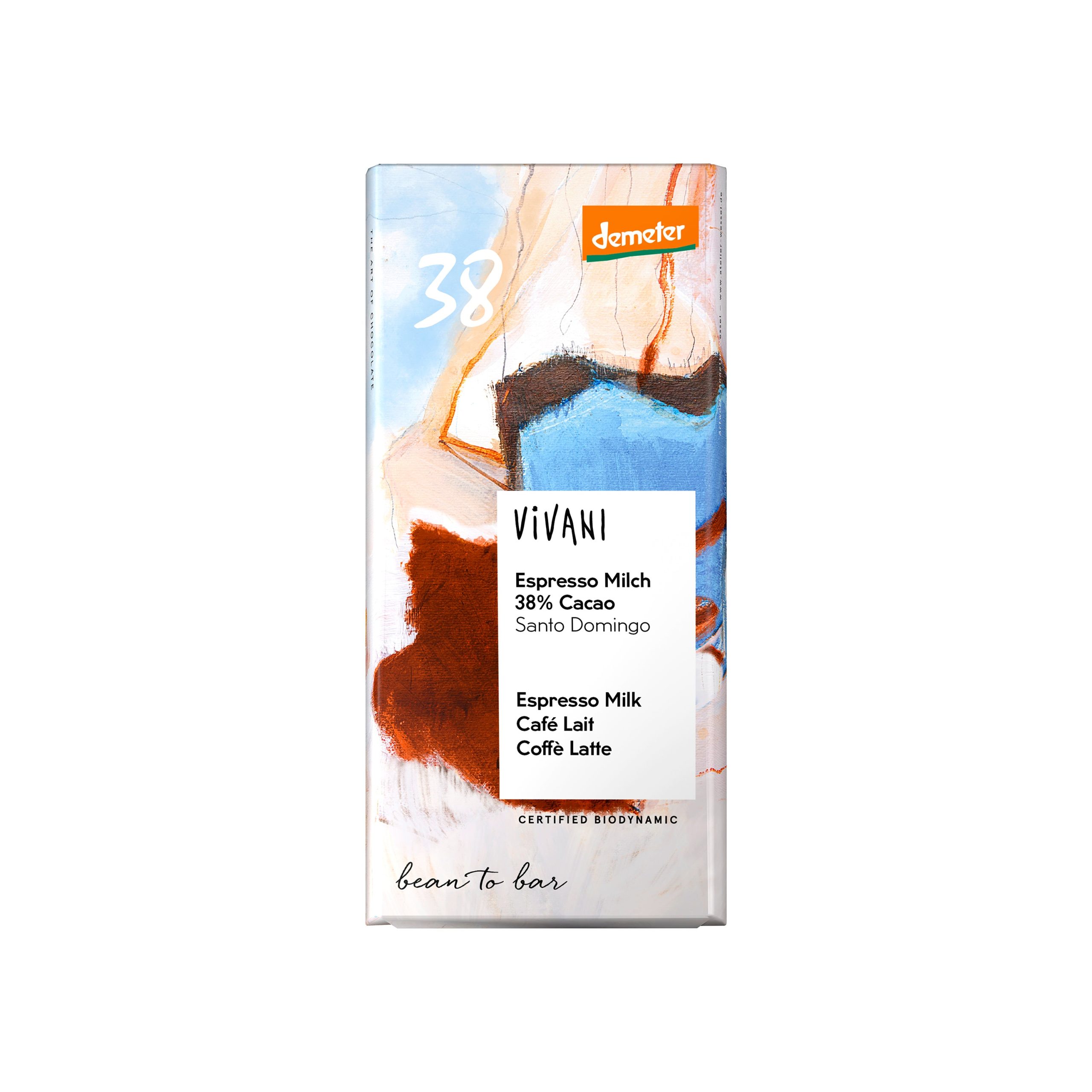 Vivani Čokoláda mléčná Espresso Milk 38 % BIO (90 g) - demeter čokoláda s espresso práškem Vivani