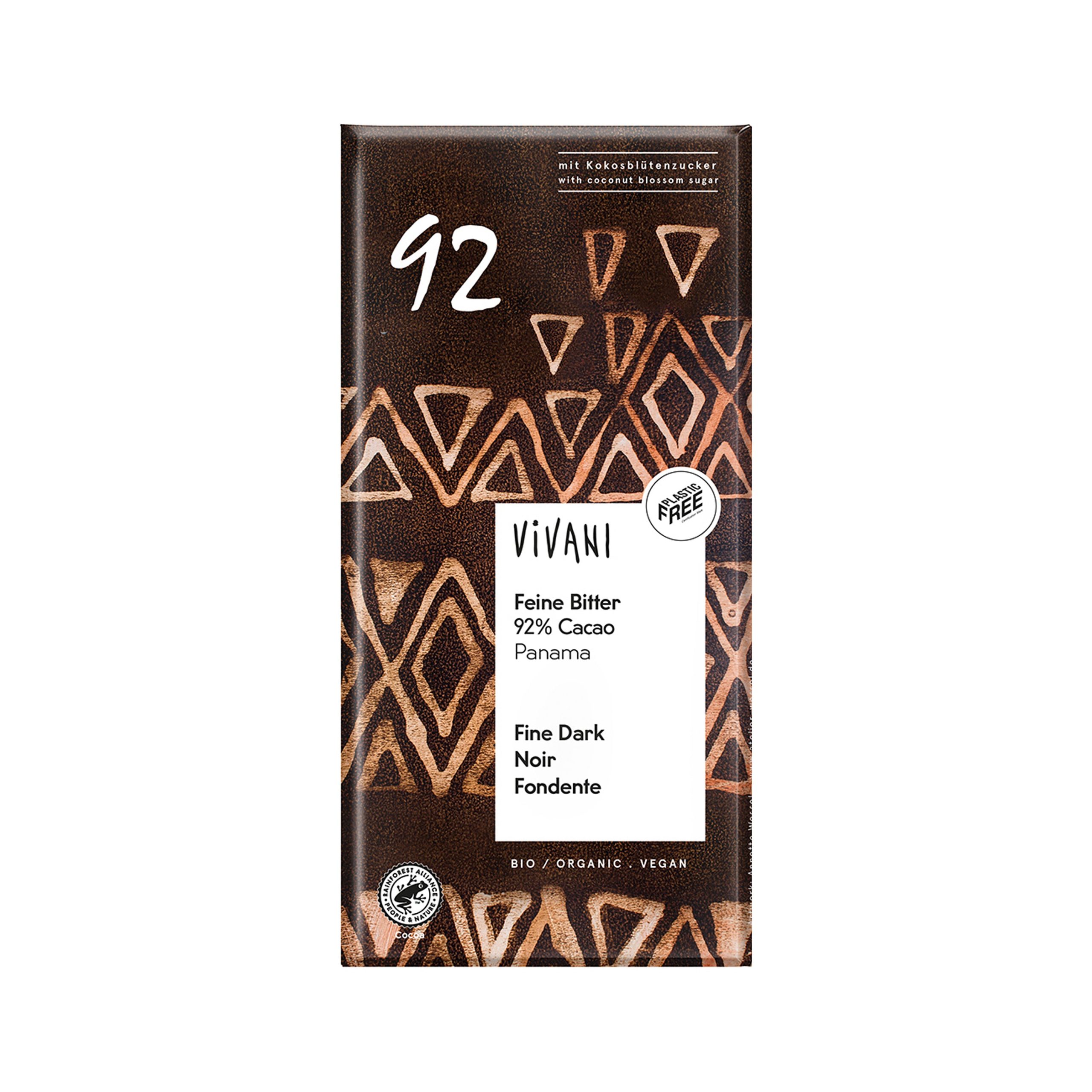 Vivani Tmavá čokoláda 92% Panama BIO (80 g) - jemně slazená nektarem z kokosových květů Vivani