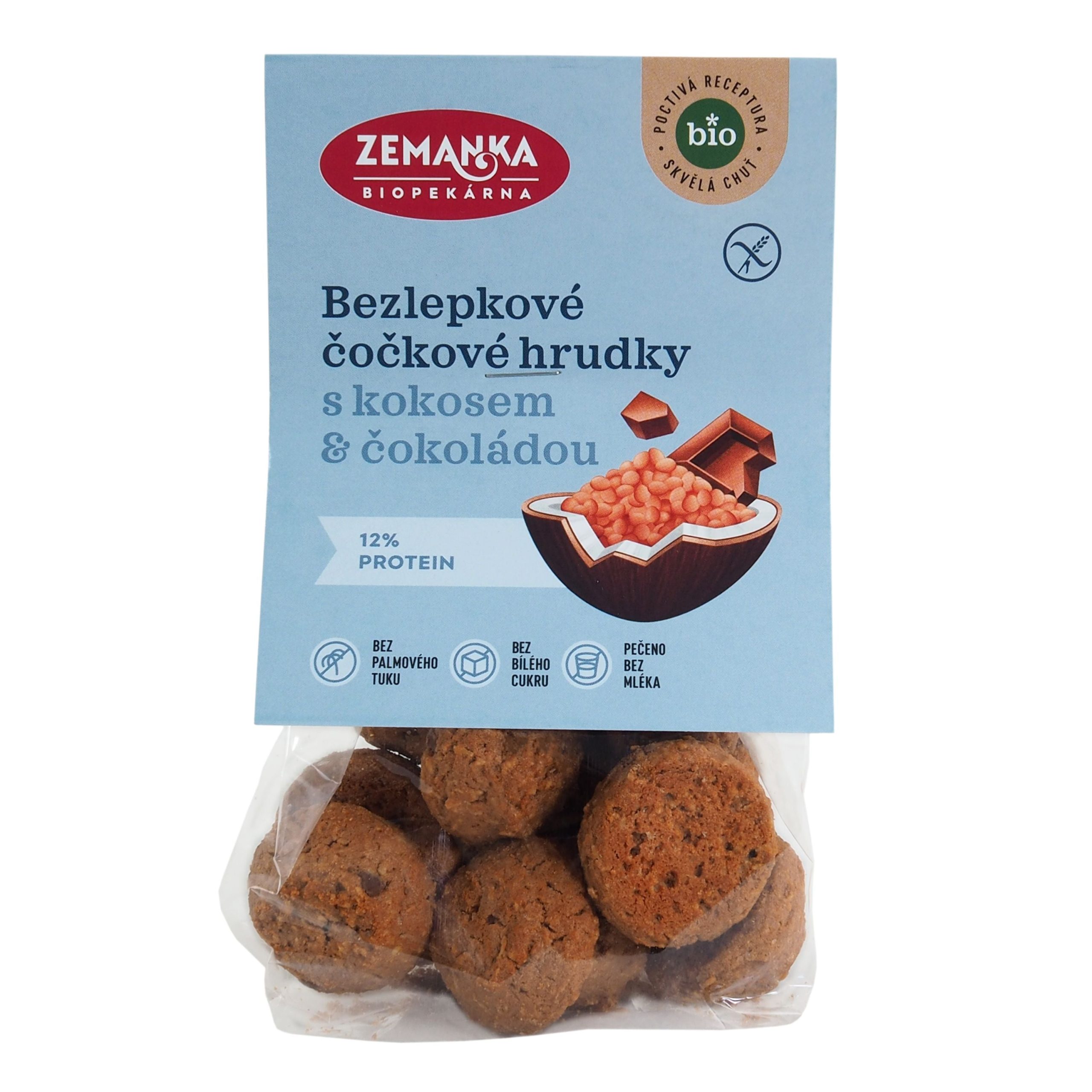 Zemanka Hrudky čočkové s kokosem a čokoládou BIO - bezlepkové (100 g) - bio mlsání bez lepku i palmáče Biopekárna Zemanka