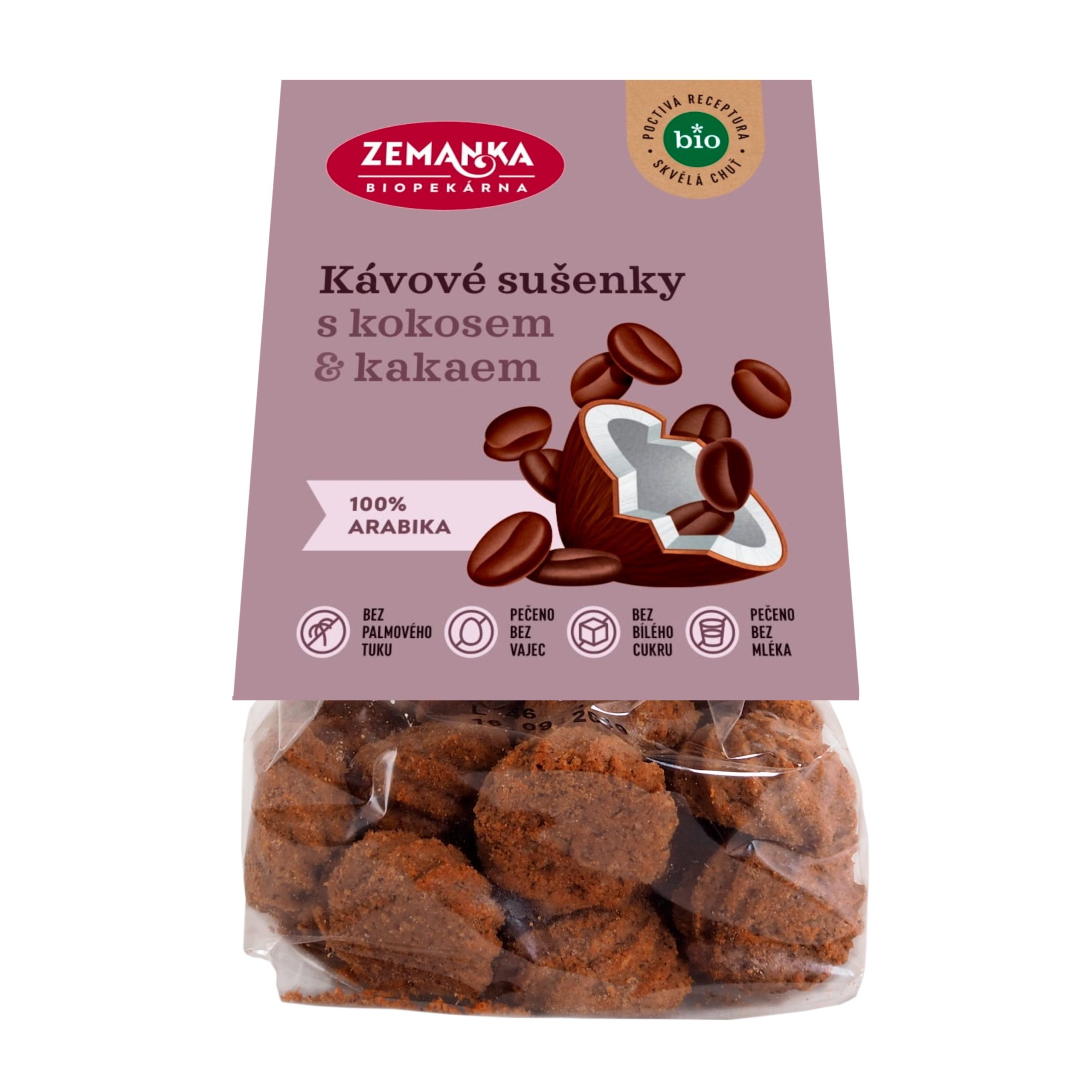 Zemanka Kávové sušenky s kokosem a kakaem BIO (100 g) - mlsání s kokosem a 100% arabikou Biopekárna Zemanka