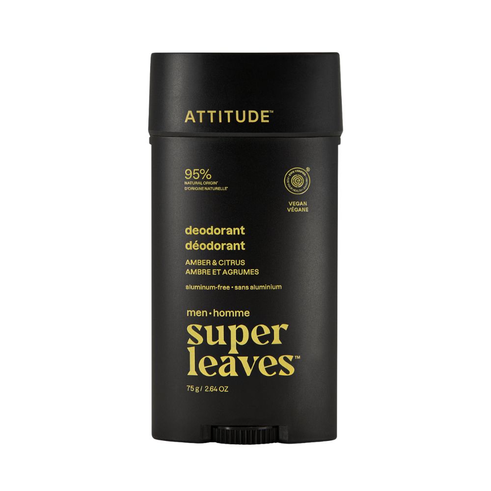 Attitude Pánský deodorant Super Leaves - Amber & Citrus (75 g) - dlouhotrvající ochrana před zápachem Attitude