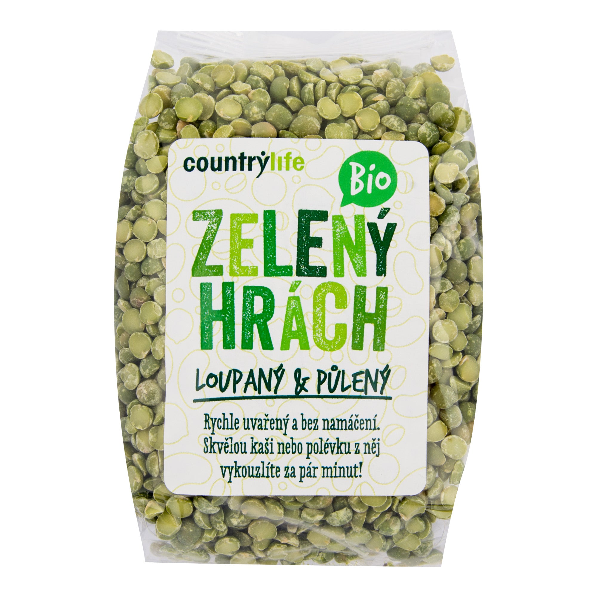 Country Life Hrách zelený půlený BIO (500 g) - pro rychle uvařenou polévku nebo kaši Country Life